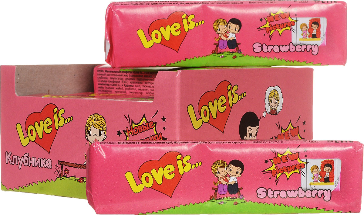 Love is Клубника жевательные конфеты, 12 шт70292 Love is Клубника жевательные конфеты, 12 шт70292Любви не может быть много ! Порадуйте любимых клубничным десертом с вишневым ароматом от Love is. В блоке 12 конфет, каждая конфета - это пять жевательных стиков с вкладышами новой серии.
