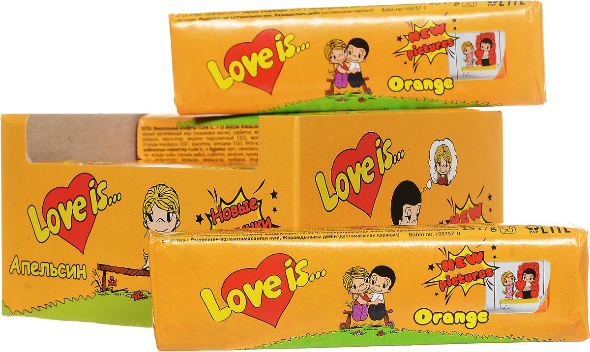 Love is Апельсин жевательные конфеты, 12 шт70293 Love is Апельсин жевательные конфеты, 12 шт70293Love is Апельсин - это ириски-стики с нежным апельсиновым вкусом. В каждой конфете содержится 5 вкладышей с героями Love is. Блок из 12 конфет - отличный подарок или сюрприз для любимых.