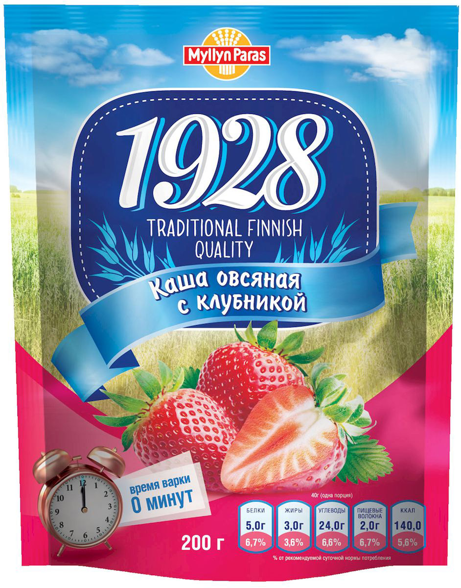 Myllyn Paras каша овсяная с клубникой и сахаром, 200 г1014 Myllyn Paras каша овсяная с клубникой и сахаром, 200 г1014В состав каши овсяной с клубникой, с сахаром Мюллюн Парас входят овсяные хлопья, изготовленные из отборных зерен, и ягоды клубники, высушенные прогрессивным методом, позволяющим максимально сохранять вкусовые и полезные свойства ягод. Каша не требует варки и великолепно подходит для людей, ведущих активный образ жизни.