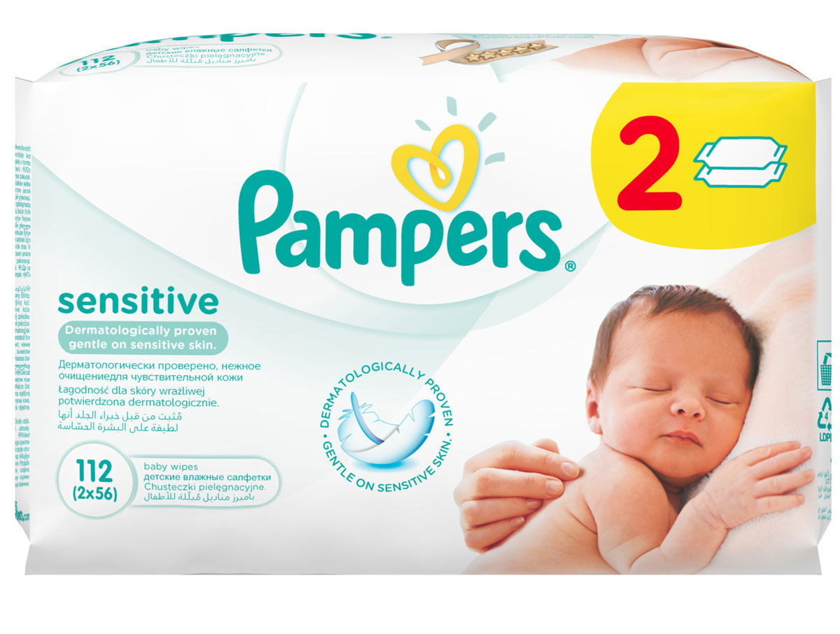 Pampers Детские влажные салфетки Sensitive 112 штPA-81448566 Pampers Детские влажные салфетки Sensitive 112 штPA-81448566Каждый малыш нуждается в нежном очищении, именно поэтому влажные салфетки Pampers Sensitive позволяют бережно заботиться о детской коже. Благодаря своей уникальной мягкой текстуре SoftGrip и дополнительному увлажнению, они очищают кожу малыша еще нежнее, чем раньше, поддерживая естественный уровень pH. Новые салфетки стали на 15% плотнее, чем Pampers Baby Fresh. Чтобы мамам было удобно открывать и закрывать упаковку, а салфетки оставались влажными как можно дольше, добавлена специальная крышечка для многоразового пользования. Не бойтесь сюрпризов с Pampers Sensitive!