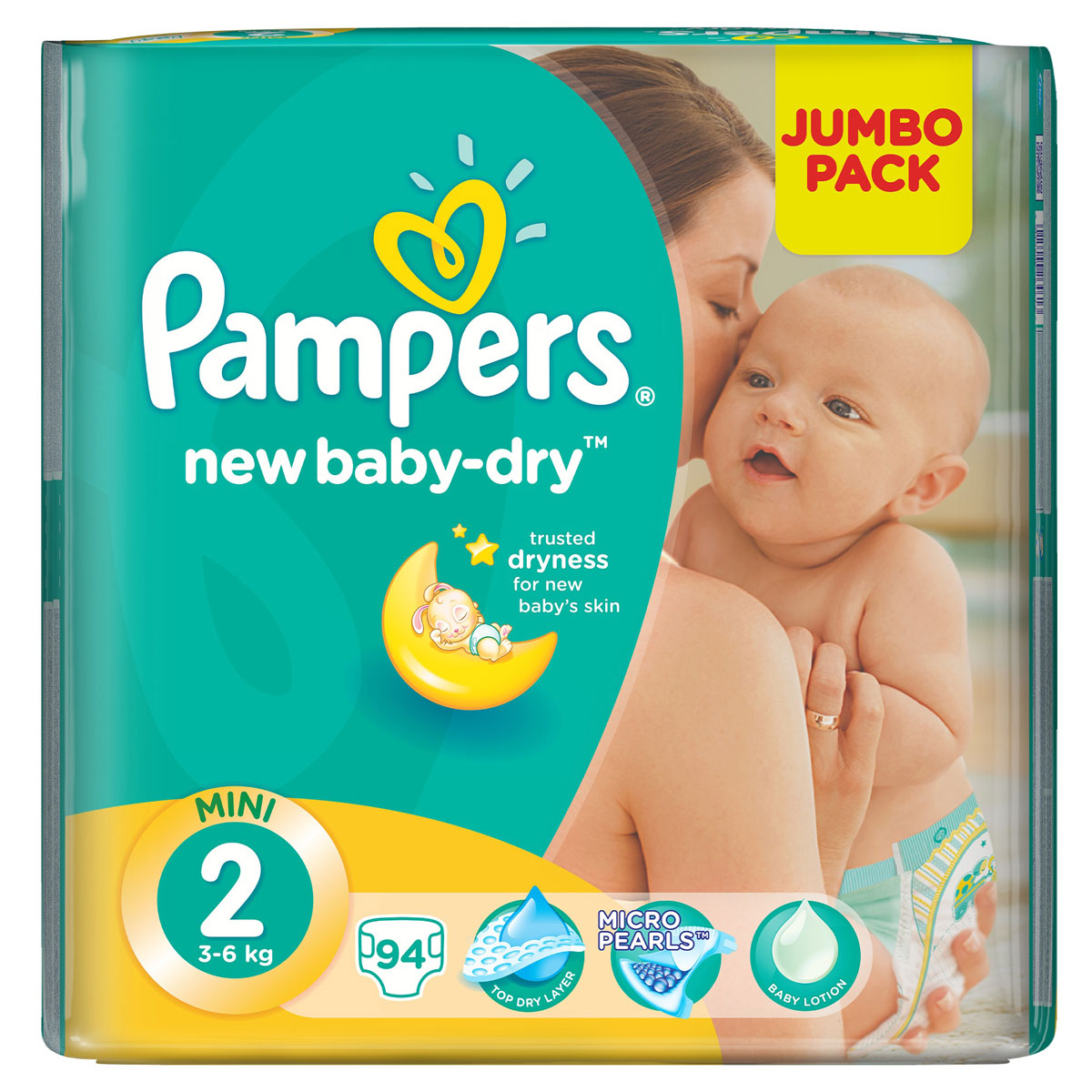 Pampers Подгузники New Baby-Dry 3-6 кг (размер 2) 94 штPA-81446627 Pampers Подгузники New Baby-Dry 3-6 кг (размер 2) 94 штPA-81446627Для каждого доброго утра нужно, до 12 часов сухости ночью. Вот почему подгузники Pampers New Baby-Dry имеют жемчужные микрогранулы, которые впитывают влаги до 30 раз больше собственного веса и надежно удерживают ее внутри подгузника. Просыпайтесь радостно каждое утро с подгузниками Pampers New Baby-Dry. - Мягкий, как хлопок, уникальный верхний слой моментально впитывает влагу с кожи. - Жемчужные микрогранулы впитывают влаги до 30 раз больше собственного веса. - Экстра слой абсорбирует жидкость и распределяет ее по подгузнику. - Тянущиеся боковинки разработаны, чтоб малышу было комфортно двигаться, а подгузник сидел плотно.
