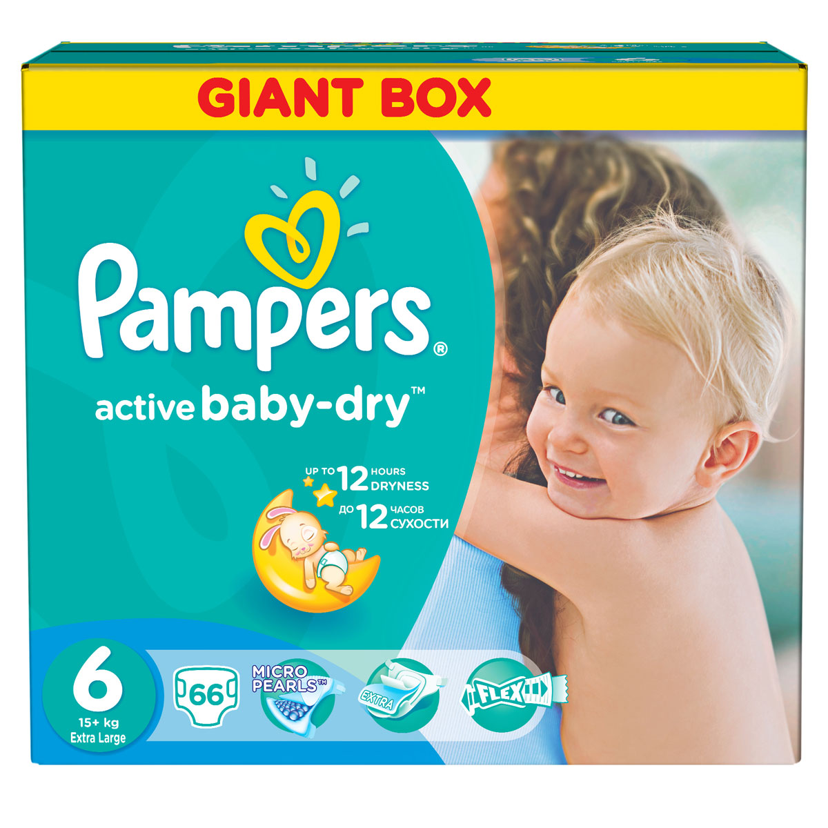 Pampers Подгузники Active Baby-Dry от 15 кг (размер 6) 66 штPA-81528070 Pampers Подгузники Active Baby-Dry от 15 кг (размер 6) 66 штPA-81528070Подгузники Active Baby-Dry до 2х раз суше, чем обычный подгузник. Для каждого доброго утра нужно, до 12 часов сухости ночью. Вот почему подгузники Pampers Active Baby-Dry имеют жемчужные микрогранулы, которые впитывают влаги до 30 раз больше собственного веса и надежно удерживают ее внутри подгузника. Просыпайтесь радостно каждое утро с подгузниками Pampers New Baby-Dry. - Мягкий уникальный верхний слой моментально впитывает влагу с кожи. - Жемчужные микрогранулы впитывают влаги до 30 раз больше собственного веса. - Экстра слой абсорбирует жидкость и распределяет ее по подгузнику. - Тянущиеся боковинки разработаны, чтоб малышу было комфортно двигаться, а подгузник сидел плотно.