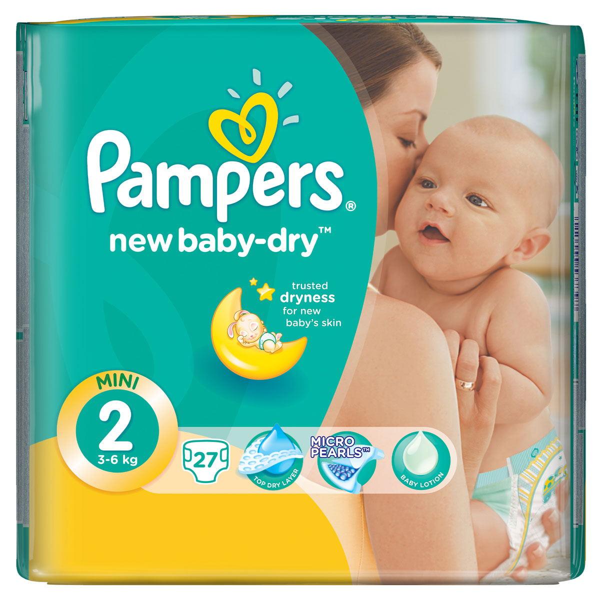 Pampers Подгузники New Baby-Dry 3-6 кг (размер 2) 27 штPA-81446629 Pampers Подгузники New Baby-Dry 3-6 кг (размер 2) 27 штPA-81446629Для каждого доброго утра нужно, до 12 часов сухости ночью. Вот почему подгузники Pampers New Baby-Dry имеют жемчужные микрогранулы, которые впитывают влаги до 30 раз больше собственного веса и надежно удерживают ее внутри подгузника. Просыпайтесь радостно каждое утро с подгузниками Pampers New Baby-Dry. - Мягкий, как хлопок, уникальный верхний слой моментально впитывает влагу с кожи. - Жемчужные микрогранулы впитывают влаги до 30 раз больше собственного веса. - Экстра слой абсорбирует жидкость и распределяет ее по подгузнику. - Тянущиеся боковинки разработаны, чтоб малышу было комфортно двигаться, а подгузник сидел плотно.