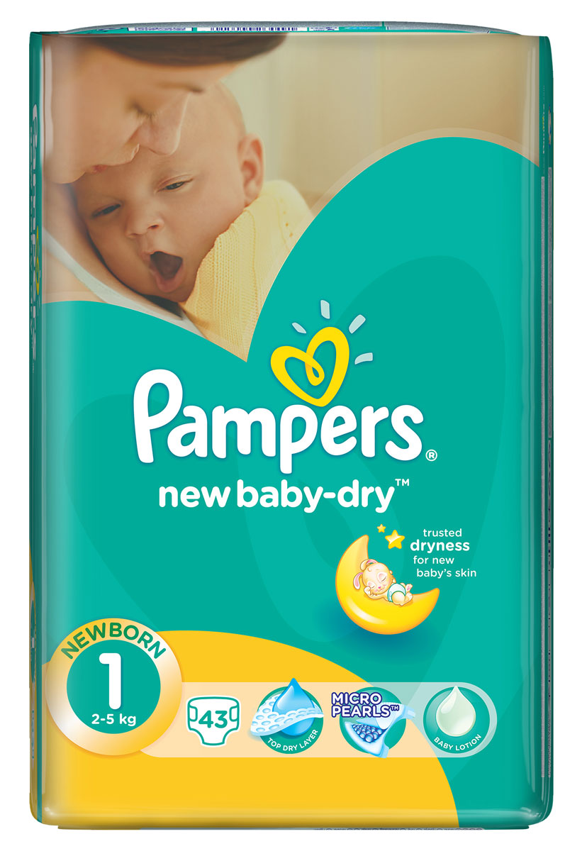 Pampers Подгузники New Baby-Dry 2-5 кг (размер 1) 43 штPA-81499846 Pampers Подгузники New Baby-Dry 2-5 кг (размер 1) 43 штPA-81499846Для каждого доброго утра нужно, до 12 часов сухости ночью. Вот почему подгузники Pampers New Baby-Dry имеют жемчужные микрогранулы, которые впитывают влаги до 30 раз больше собственного веса и надежно удерживают ее внутри подгузника. Просыпайтесь радостно каждое утро с подгузниками Pampers New Baby-Dry. - Мягкий, как хлопок, уникальный верхний слой моментально впитывает влагу с кожи. - Жемчужные микрогранулы впитывают влаги до 30 раз больше собственного веса. - Экстра слой абсорбирует жидкость и распределяет ее по подгузнику. - Тянущиеся боковинки разработаны, чтоб малышу было комфортно двигаться, а подгузник сидел плотно.