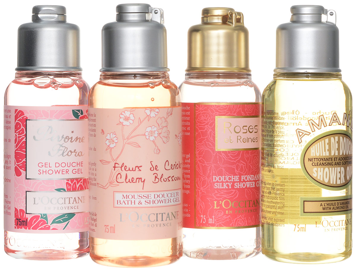 L`Occitane Набор Квартет гелей для душа: Гель для душа Вишневый цвет 75 мл, Гель для душа Пион 75 мл, Масло для душа увлажняющее Миндаль 75мл, Гель для ванн и душа Роза 4 королевы 75мл057095 L`Occitane Набор Квартет гелей для душа: Гель для душа Вишневый цвет 75 мл, Гель для душа Пион 75 мл, Масло для душа увлажняющее Миндаль 75мл, Гель для ванн и душа Роза 4 королевы 75мл057095Гель для душа «Роза» при контакте с водой образует нежную и легкую пену. Гель для душа бережно очищает кожу, не нарушая ее естественный водный баланс. Он обладает цветочным ароматом Розы, собранных в регионе Дром на юге Франции.Гель для душа «Пион» при контакте с водой образует нежную и легкую пену. Гель для душа бережно очищает кожу, не нарушая ее естественный водный баланс. Он обладает цветочным ароматом пионов, собранных в регионе Дром на юге Франции. Гель с удивительным женственно-цветочным ароматом. Нотки вишни, фрезии и чёрной смородины;заключены в пластиковый небьющийся флакон. В состав геля входят деликатные компоненты, которые смягчают и питают даже самую чувствительную кожу, а также наполняют ванную комнату нежным ароматом. ? роскошное смягчающее масло для душа - уникальное средство по уходу за кожей, при контакте с водой образующее нежную пену. Богатое миндальным маслом и питательными липидами, оно смягчает кожу, в то же время, сохраняя ее естественный баланс...
