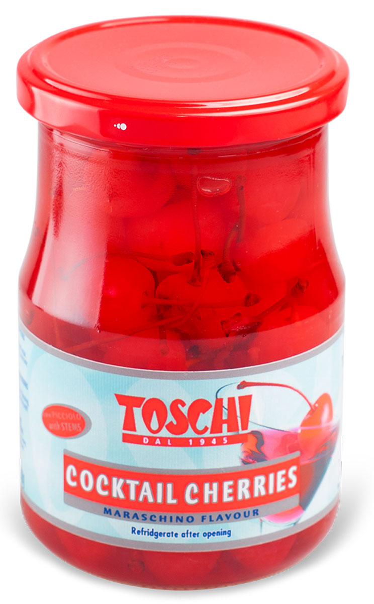Toschi Черешня красная для коктейля, 630 гN76 Toschi Черешня красная для коктейля, 630 гN76Коктейльная черешня поставляется в двух вариантах: красный и зеленый. Ягоды с частью стебля сохранены неповреждёнными в сиропе с ароматом оригинальной вишни Maraschino.