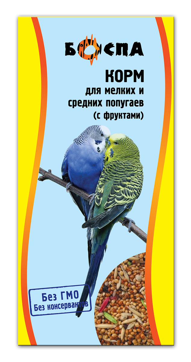 Корм для мелких и средних попугаев с фруктами Боспа, 500 гЕ138 Корм для мелких и средних попугаев с фруктами Боспа, 500 гЕ138Полнорационный корм для домашних животных