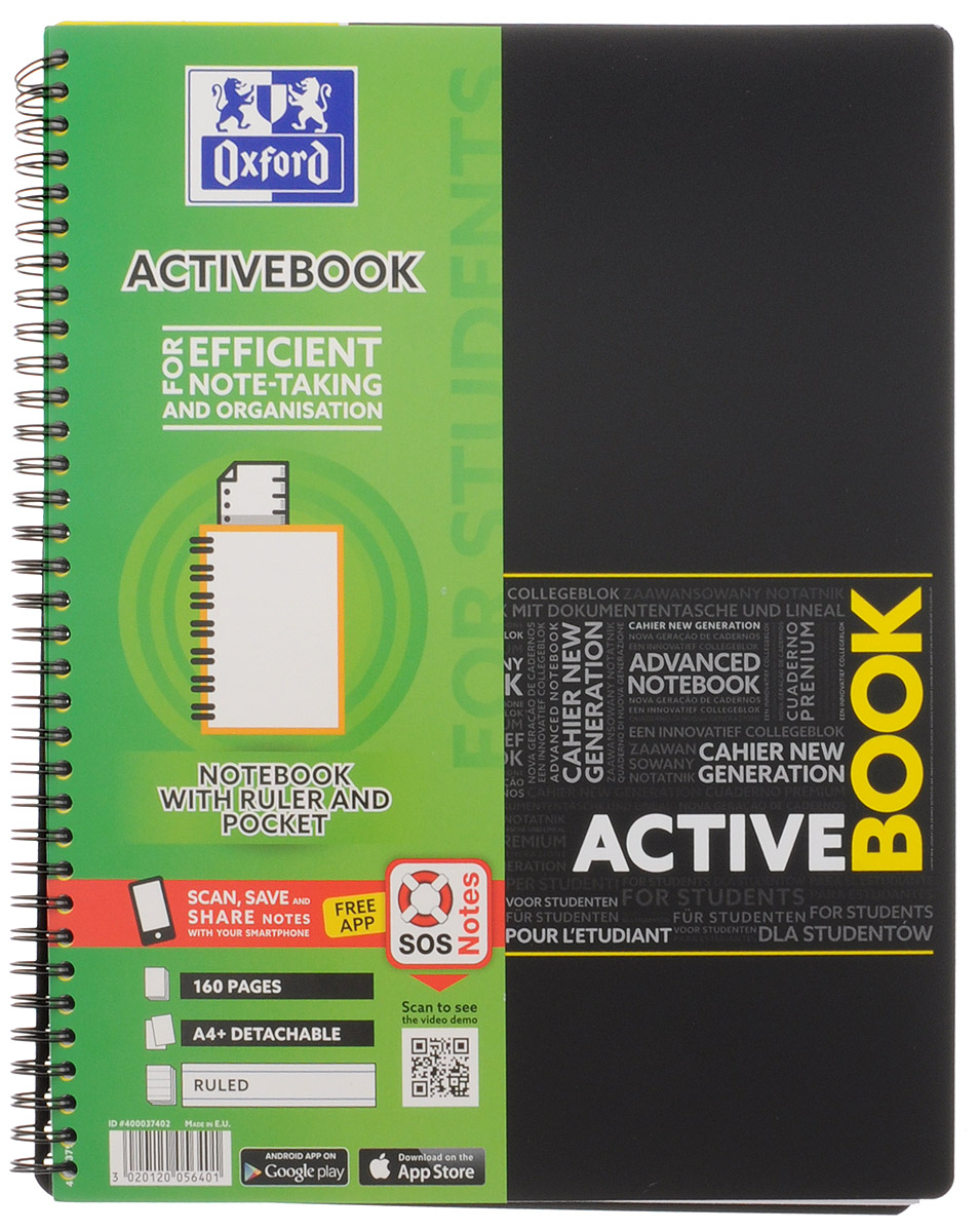 Oxford Тетрадь Sos Notes Activebook 80 листов в линейку цвет желтый400037402,291405_желтый Oxford Тетрадь Sos Notes Activebook 80 листов в линейку цвет желтый400037402,291405_желтыйКрасивая и практичная тетрадь Oxford Sos Notes Activebook отлично подойдет для школьников, студентов и офисных служащих. Тетрадь формата А4+ состоит из 80 листов белой бумаги с четкой яркой линовкой в полоску. Обложка тетради выполнена из плотного но гибкого полипропилена с закругленными уголками. Благодаря специальным меткам на каждой странице и бесплатному приложению SOS Notes для вашего телефона или планшета, вы сможете всегда легко перенести ваши записи и зарисовки с бумажной страницы в смартфон или на компьютер. Это прекрасное сочетание тетради и органайзера, так как включает в себя внутренний кармашек для хранения документов и закладку-линейку со справочной информацией.
