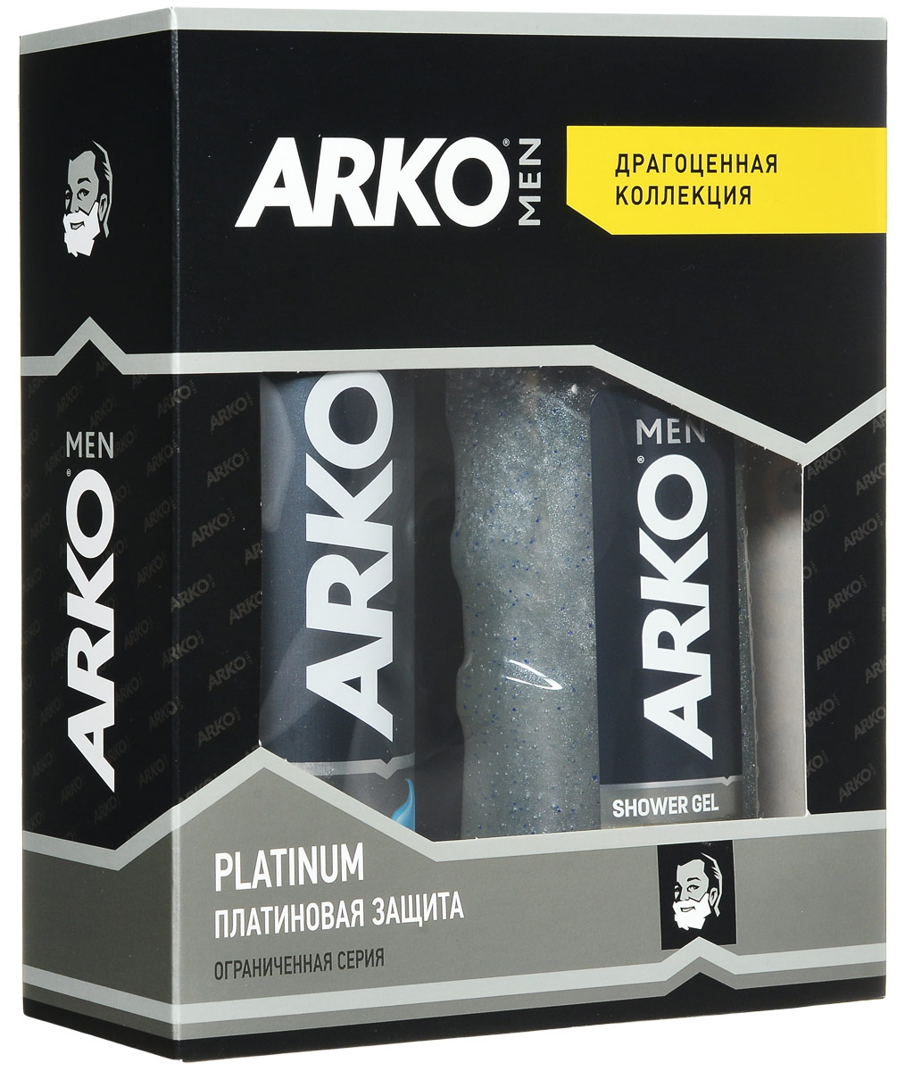 Arko Platinum: ГЕЛЬ 200мл+ГЕЛЬ для душа 250мл80057527 Arko Platinum: ГЕЛЬ 200мл+ГЕЛЬ для душа 250мл80057527Гель для бритья уменьшает риск возникновения жжения кожи от бритья, благодаря формуле алое вера и маслом лаванды, для мужчин с чувствительной кожей.