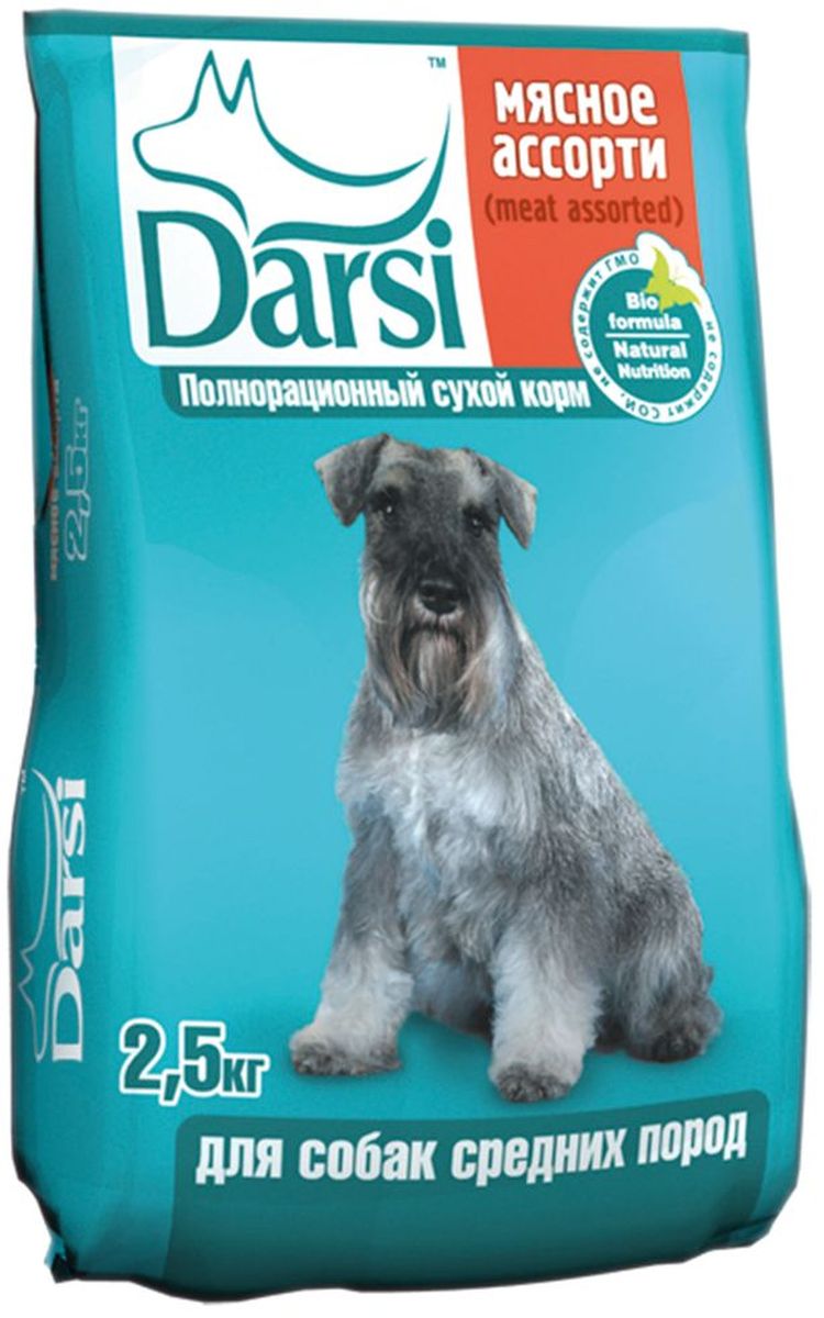 Корм сухой Darsi для собак средних пород, 2,5 кг. 06490649 Корм сухой Darsi для собак средних пород, 2,5 кг. 06490649Витамин Е повышает защитные функции организма Омега-3 и Омега-6, органический цинк обеспечивают здоровую кожу и блестящую мягкую шерсть Кальций и фосфор в сбалансированном виде обеспечивают крепкие кости Минеральные вещества, оптимальные форма и структура крокет благоприятствуют здоровому развитию зубов и профилактируют возникновение зубного камня Клетчатка и высокоусваиваемые питательные вещества способствуют правильной работе кишечника Состав: злаки и продукты их переработки, мясо и субпродукты животного происхождения, масла и жиры, витамины и минеральные вещества. Пищевая ценность в 100 г продукта: сырой белок 18,0%, сырой жир 7,0 %, сырая зола 6,0%, сырая клетчатка 3,5%, влажность не более 10,0%, кальций 12,0 г/кг, фосфор 10,0 г/кг, Витамин А 4 200 МЕ/кг, Витамин D3 400 МЕ/кг, Витамин Е 40 мг/кг Содержание витаминов гарантировано до истечения срока годности. Энергетическая ценность на 100 г: 290 ккал