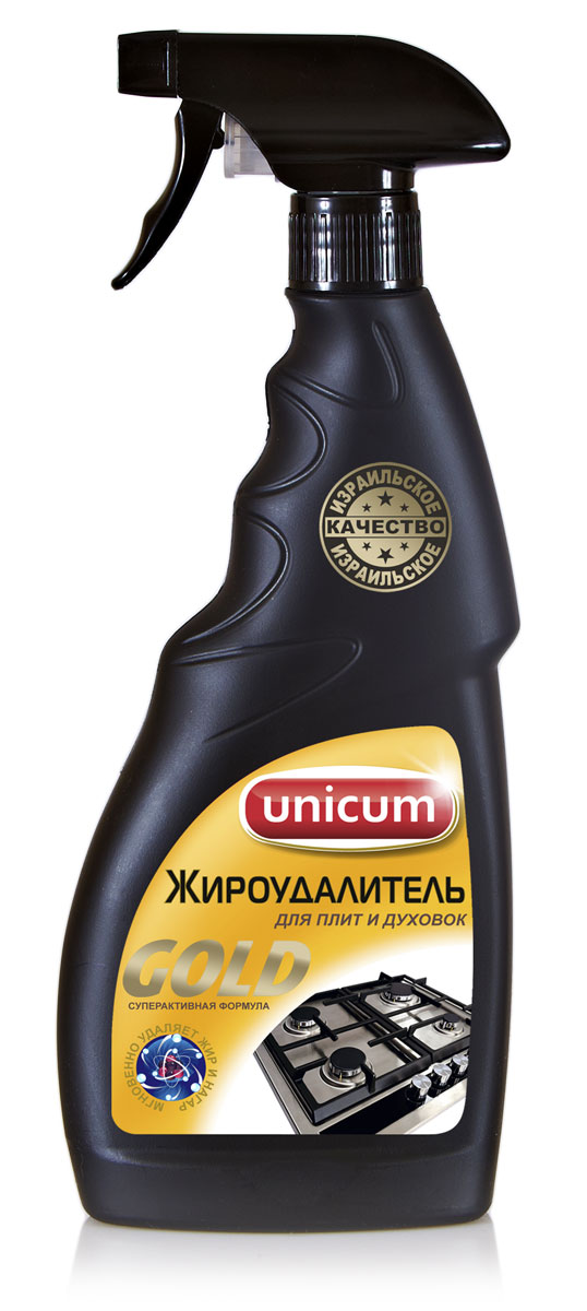 Жироудалитель Unicum Gold, 500 мл300032 Жироудалитель Unicum Gold, 500 мл300032Жироудалитель Unicum Gold - особое средство для мгновенного удаления самых стойких застарелых и подгоревших масложировых загрязнений, нагара, копоти с поверхностей кухонных плит, духовых шкафов, грилей, кастрюль, сковородок, пароуловителей, кафельной плитки, в том числе и с охлажденных поверхностей. Состав: очищенная вода, менее 5% НПАВ, 5-15% щелочные (алкальные) компоненты, 5-15% растворители, менее 5% функциональные добавки, менее 5% краситель. Товар сертифицирован. Уважаемые клиенты! Обращаем ваше внимание на возможные изменения в дизайне упаковки. Качественные характеристики товара остаются неизменными. Поставка осуществляется в зависимости от наличия на складе.