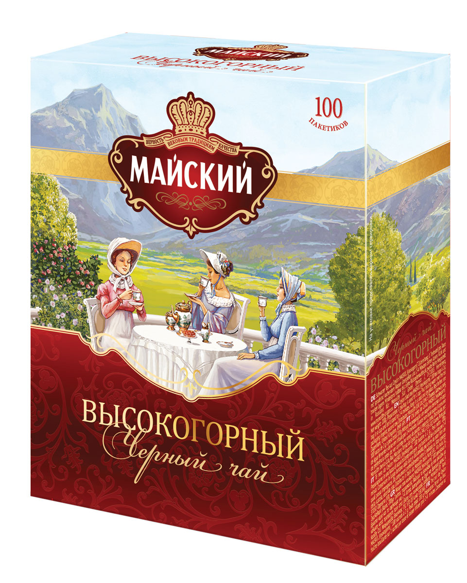 Майский Высокогорный черный чай в пакетиках, 100 шт4607051152717 Майский Высокогорный черный чай в пакетиках, 100 шт4607051152717Майский дарит любителям классики чашку отличного высокогорного чая. Его выделяет изысканное сочетание терпкости и цветочного аромата, крепкий, но деликатный бархатный вкус.