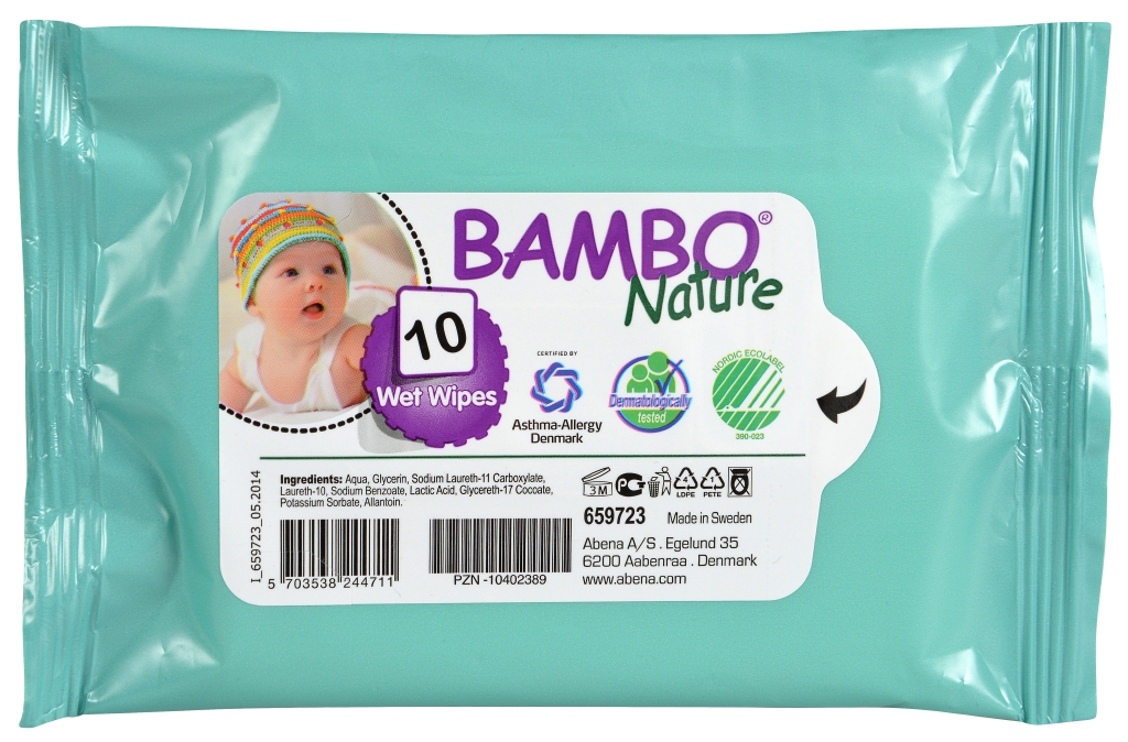 Bambo Nature Влажные салфетки детские без отдушек 10 шт 659723659723 Bambo Nature Влажные салфетки детские без отдушек 10 шт 659723659723Одноразовые влажные салфетки из мягкого нетканого материала белого цвета Нетканое полотно 45 г/м2, 60% полиэстер, 40% вискоза Уровень рН: 4-5 Содержат очищающие и увлажняющие вещества Без отдушек, без хлора, без оптических отбеливателей Отмечен знаком Белого Лебедя стран Скандинавии, дерматологически тестирован.