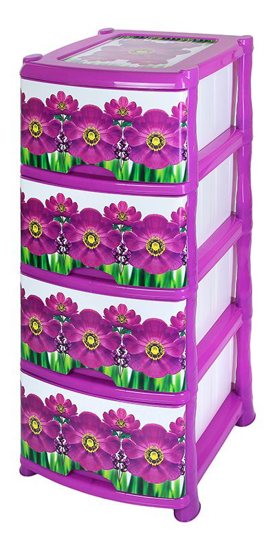 Комод Violet Фиалка, 4-х секционный, 40 х 47 х 94 см0352/89 Комод Violet Фиалка, 4-х секционный, 40 х 47 х 94 см0352/89Универсальный комод с 4 выдвижными ящиками выполнен из экологически чистого пластика. Идеально подходит для хранения игрушек и других хозяйственных предметов. Достаточно вместительный, но в то же время компактный. Можно сократить количество ярусов по желанию. Поставляется в разобранном виде. Максимальная нагрузка на 1 ящик комода равна 12 кг.