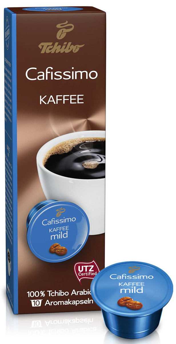 Cafissimo Kaffee Mild кофе в капсулах, 10 шт464528 Cafissimo Kaffee Mild кофе в капсулах, 10 шт464528Cafissimo познакомит вас с изысканным кофе, собранным на превосходных кофейных плантациях. Каждая кофейная капсула Tchibo содержит гармоничную композицию из лучших зерен Arabica, которые медленно вызревали на солнечных полях. Тщательно отобранные для вас профессионалами и прошедшие индивидуальную обжарку зерна Tchibo открывают для вас сбалансированный вкус и мягкий аромат свежеобжареннного кофе.