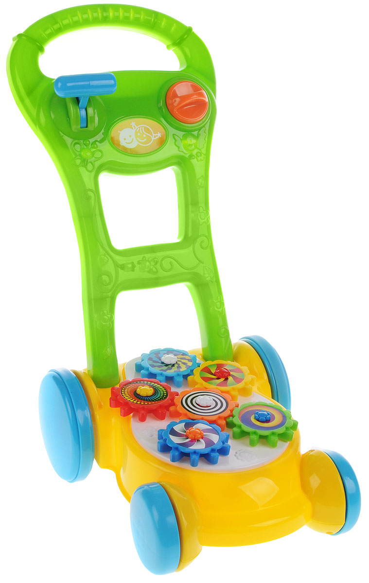 Playgo Игрушка-каталка Газонокосилка с шестеренкамиPlay 2578 Playgo Игрушка-каталка Газонокосилка с шестеренкамиPlay 2578Игрушка-каталка Playgo, выполненная в форме газонокосилки, может использоваться как ходунки для малыша, совершающего первые неуверенные самостоятельные шаги. Ребенку нужно будет лишь, держась за удобную ручку каталки, толкать ее перед собой и шагать следом. Благодаря четырем колесикам модель устойчивая, благодаря чему родители могут быть уверены, что она не перевернется. На каталке расположены яркие шестеренки, которые двигаются, когда ребенок толкает газонокосилку. Трещотки на ручке сделают игру еще более веселой. Игрушка поможет развить координацию движения, тактильные навыки и мелкую моторику рук ребенка, а издаваемые звуки будут активно стимулировать слух малыша.