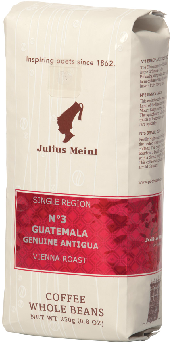 Julius Meinl № 3 Гватемала Гению Антигуа кофе в зернах, 250 г82030 Julius Meinl № 3 Гватемала Гению Антигуа кофе в зернах, 250 г82030Потрясающий аромат шоколада и легкая благородная кислинка в послевкусии.