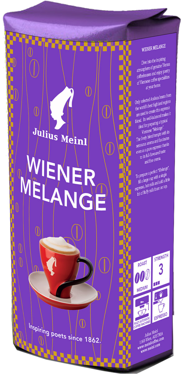 Julius Meinl Венский меланж кофе в зернах, 250 г84607 Julius Meinl Венский меланж кофе в зернах, 250 г84607Эта эспрессо-смесь классической венской обжарки идеально подходит для приготовления “Мокко”, напитка с яркими шоколадными нотами. Кофе, отобранный в регионе Серрадо (Бразилия) обладает насыщенным и интенсивным вкусом, который не оставит Равнодушными тех, кто знает толк в кофе.