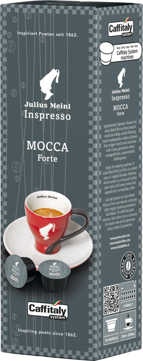 Julius Meinl Мокка Форте капсульный кофе, 10 шт82227 Julius Meinl Мокка Форте капсульный кофе, 10 шт82227Приятный ореховый вкус с нотами цитрусовых фруктов и терпкостью черноплодной рябины.