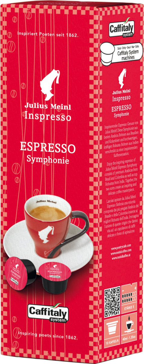 Julius Meinl Эспрессо Симфония капсульный кофе, 10 шт82229 Julius Meinl Эспрессо Симфония капсульный кофе, 10 шт82229Насыщенный вкус темного шоколада с терпкой кислинкой и бархатистой текстурой.