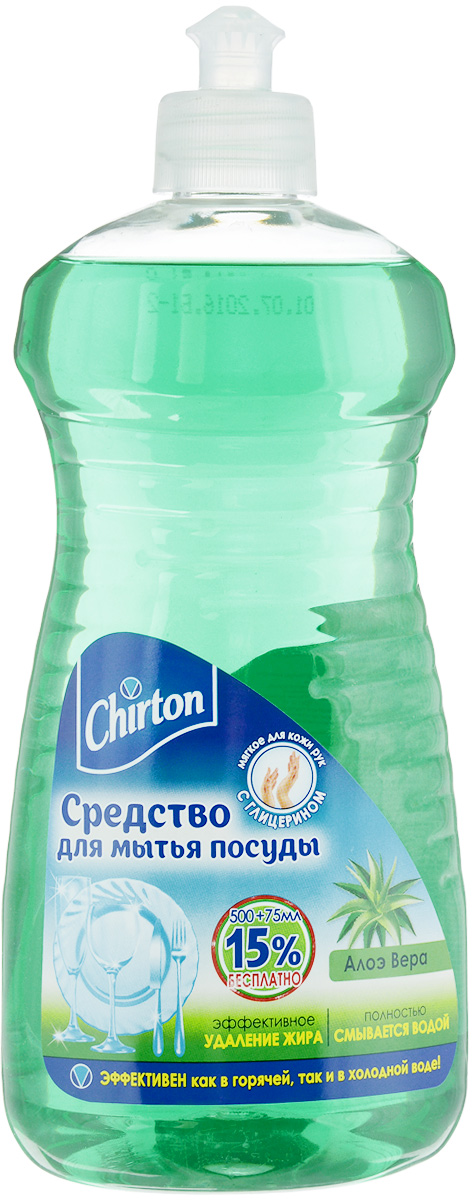Средство для мытья посуды Chirton Алое Вера, с глицерином, 575 мл43640* Средство для мытья посуды Chirton Алое Вера, с глицерином, 575 мл43640*Средство для мытья посуды Chirton Алое Вера быстро и эффективно растворяет жир как в горячей, так и в холодной воде, полностью смывается водой. Средство придает посуде блеск, а также не раздражает кожу рук. Имеет приятный аромат. Товар сертифицирован.
