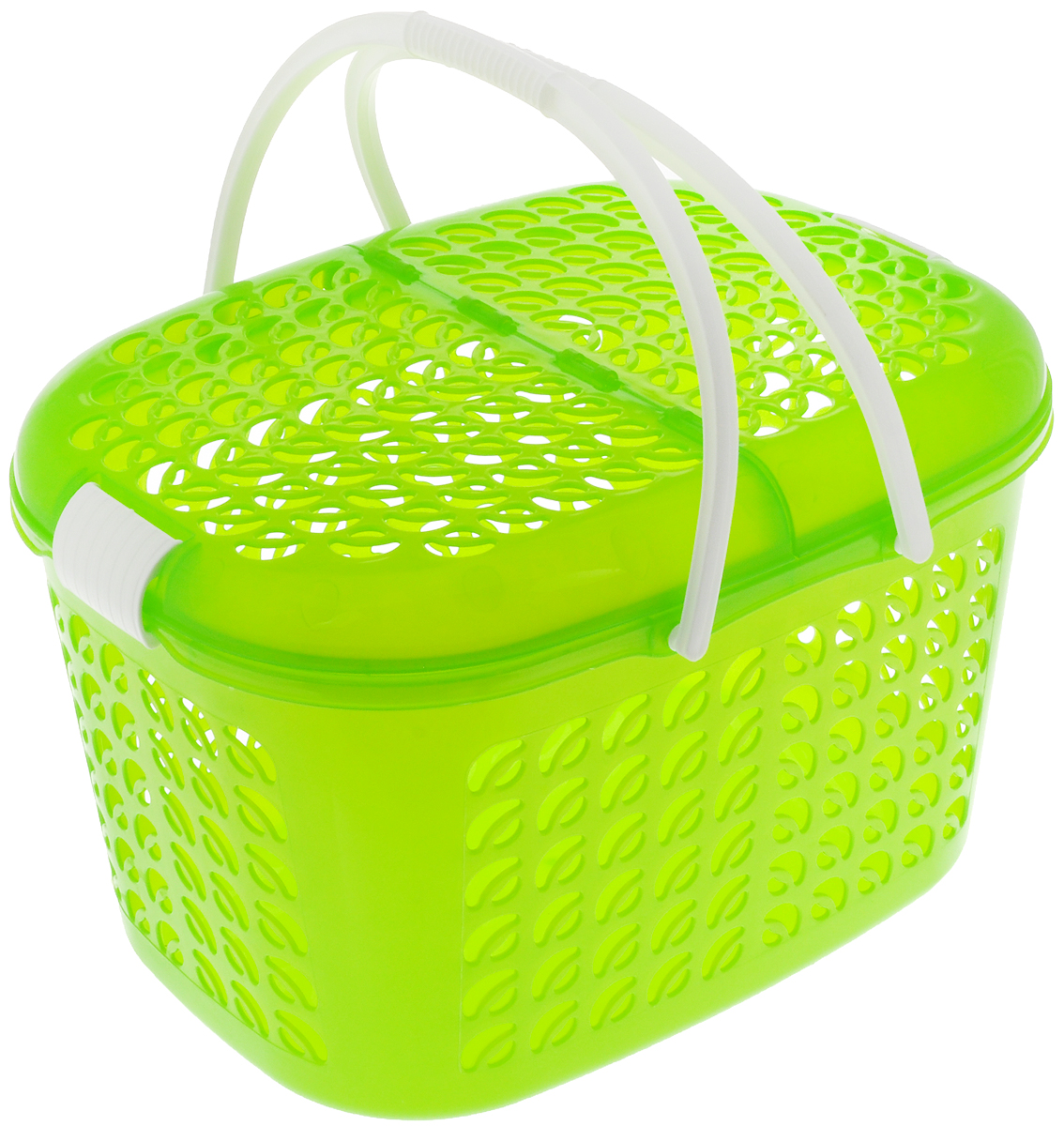 Корзина-переноска Plastic Centre, цвет: зеленый, белый, 37 х 27,5 х 23 смПЦ3410ЗЛПР Корзина-переноска Plastic Centre, цвет: зеленый, белый, 37 х 27,5 х 23 смПЦ3410ЗЛПРКорзина-переноска Plastic Centre выполнена из прочного пластика. Корзина прекрасно подойдет для хранения продуктов, детских игрушек или переноски небольших домашних животных. На стенках и крышке расположены фигурные отверстия, дно сплошное. Оснащена двумя пластиковыми ручками, крышкой, открывающейся с двух сторон, и крепкими защелками. Размер корзины (с учетом крышки, без учета ручек): 37 х 27,5 х 23 см.