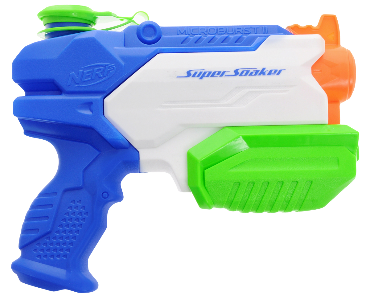 Nerf Водный бластер Микроберст 2 цвет белый синий зеленыйA9461_белый, синий, зеленый Nerf Водный бластер Микроберст 2 цвет белый синий зеленыйA9461_белый, синий, зеленыйВодный бластер Nerf Микроберст 2 станет отличным развлечением для детей в жаркую летнюю погоду. Бластер выполнен из прочного безопасного пластика ярких цветов и невероятно прост в использовании. Заполните резервуар водой и начинайте стрелять! При нажатии на курок бластер выстреливает струей воды на расстояние до 10 м. Резервуар с водой закрывается на прочный пластиковый клапан, исключающий проливание жидкости. Вместительность резервуара: 295 мл. Такая игрушка не только порадует малыша, но и поможет ему совершенствовать мелкую и крупную моторику, а также координацию движений. С водным бластером ваш малыш сможет устроить настоящее водное сражение!