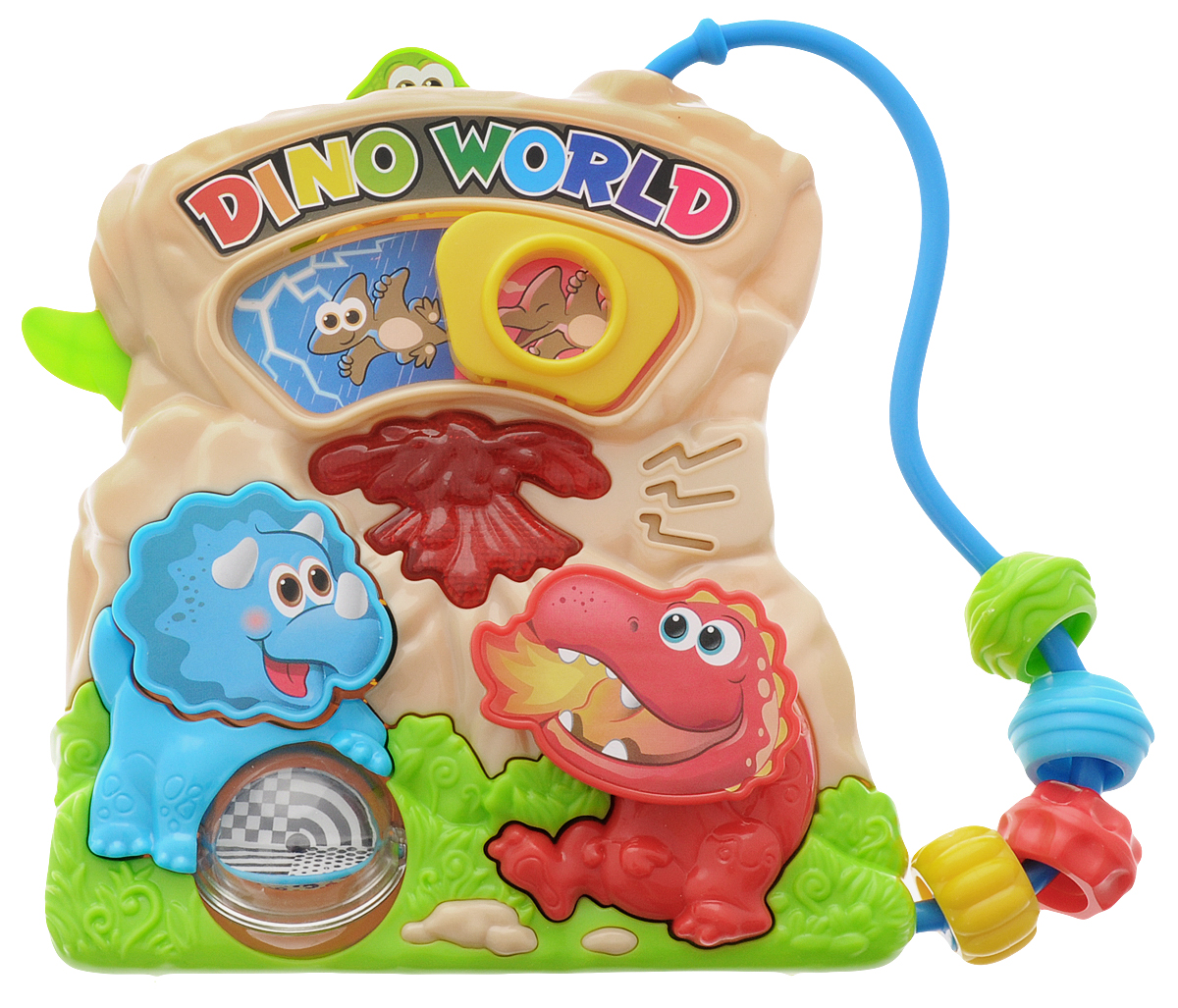 Playgo Развивающая игрушка Мир динозавровPlay 1006 Playgo Развивающая игрушка Мир динозавровPlay 1006Развивающая игрушка Playgo Мир динозавров станет прекрасным подарком для крохи. Динозавры в своей обычной среде обитания рады провести время с малышом. Колесо фортуны крутится, а нажимая на кнопочки, малыш услышит различные звуки. Кроме того, у игрушки имеются двигающиеся цветные колечки. Изготовленная из качественного пластика, яркая игрушка поможет развить тактильные ощущения, звуковое восприятие, воображение, световое восприятие и моторику ручек. Небольшой размер позволит брать веселую игрушку на прогулку или в поездку. Рекомендуется докупить 2 батарейки напряжением 1,5V типа АА (товар комплектуется демонстрационными).