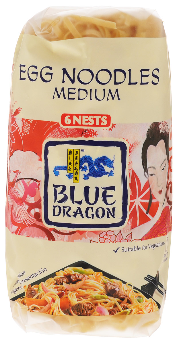Blue Dragon Лапша яичная средняя, 300 г010975 Blue Dragon Лапша яичная средняя, 300 г010975Золотисто-желтая яичная лапша Blue Dragon отличается деликатным вкусом. Прекрасно сочетается с обжаренными овощами, курицей и говядиной. Рекомендуется подавать в качестве гарнира или добавлять в супы.