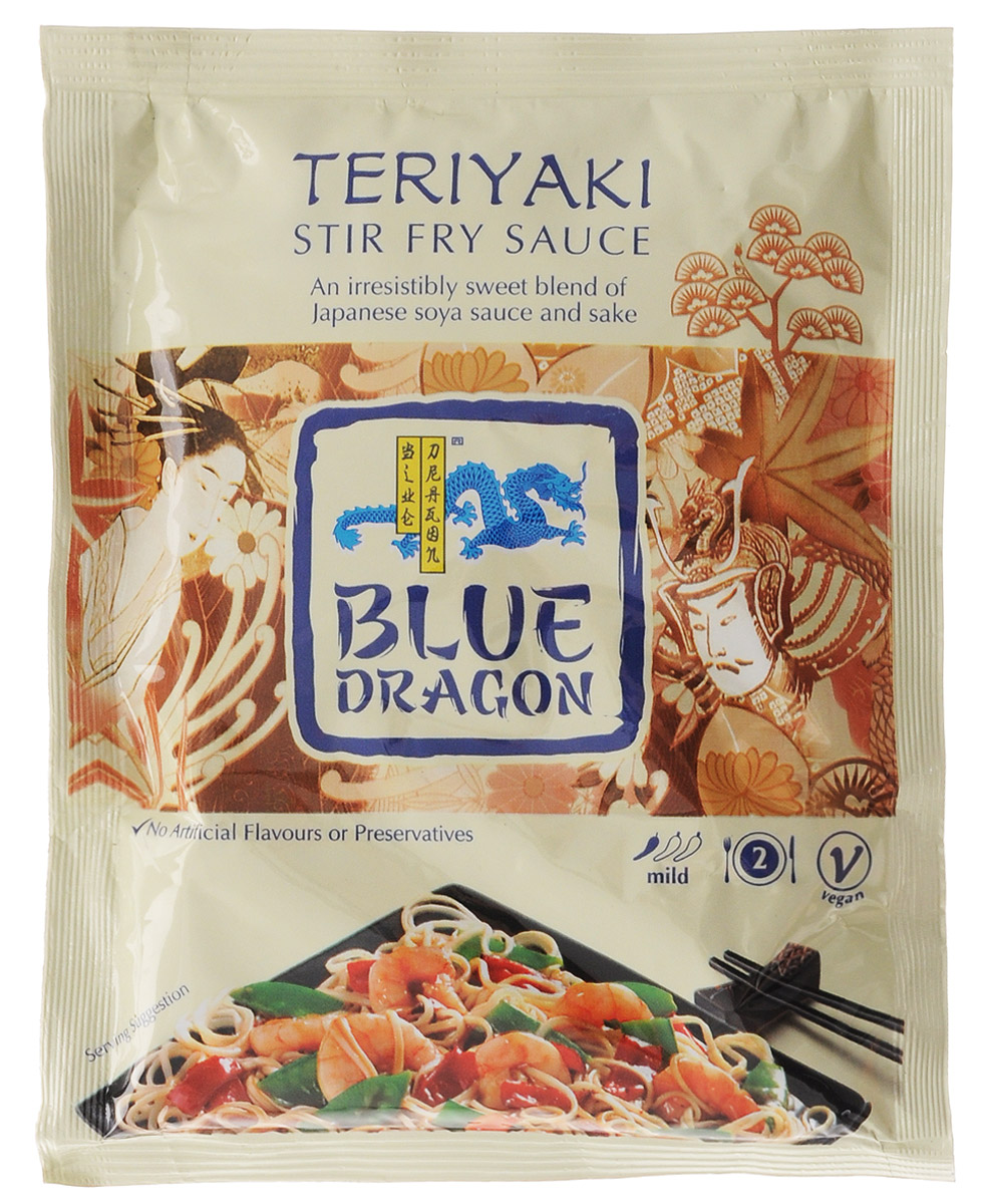 Blue Dragon Соус стир-фрай Терияки, 120 г020772 Blue Dragon Соус стир-фрай Терияки, 120 г020772Соус стир-фрай Blue Dragon Терияки для приготовления горячих блюд с японским соевым соусом и саке. Подходит для вегетарианцев.