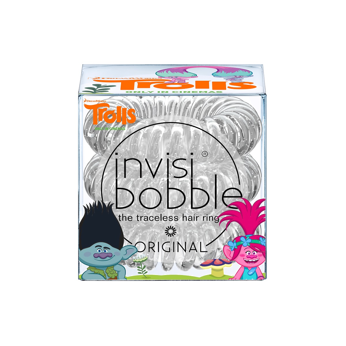 Резинка-браслет для волос Invisibobble Original Trolls, 3 шт. 30653065 Резинка-браслет для волос Invisibobble Original Trolls, 3 шт. 30653065Резинки-браслеты invisibobble® Original в оттенке Sparkling Clear из коллекции Trolls Edition напомнят о невероятных путешествиях весёлых троллей из знаменитого мультфильма! Оригинальные резинки-браслеты invisibobble в форме телефонного шнура, созданные в Германии. Подходят для всех типов волос, надежно фиксируют причёску, не оставляют заломов и не вызывают головную боль благодаря неравномерному распределению давления на волосы. Кроме того, они не намокают и не вызывают аллергию при контакте с кожей, поскольку изготовлены из искусственной смолы. Подходят для любого возраста.