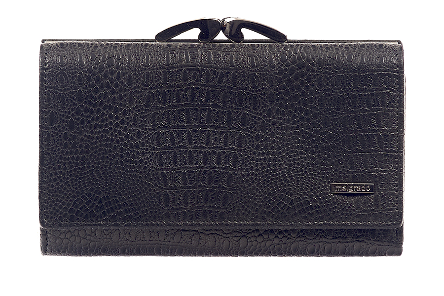 Кошелек женский Malgrado, цвет: черный. 55020-5-8201D55020-5-8201D Black Кошелек женский Malgrado, цвет: черный. 55020-5-8201D55020-5-8201D BlackСтильный кошелек Malgrado выполнен из натуральной \ кожи с декоративным тиснением под рептилию и оформлен металлическим элементом с логотипом бренда. . Изделие содержит два отделения. Первое отделение предназначено для монет и состоит из двух карманов и закрывается на рамочный замок. Второе отделение раскладывается, закрывается на клапан с кнопкой. Отделение включает в себя: четырнадцать кармашков для визиток или пластиковых карт, одно из которых для фотографии, три потайных кармана, два отделения для купюр, одно из которых закрываются на молнию. Кошелек упакован в подарочную коробку с логотипом фирмы. Такой кошелек станет замечательным подарком человеку, ценящему качественные и практичные вещи.