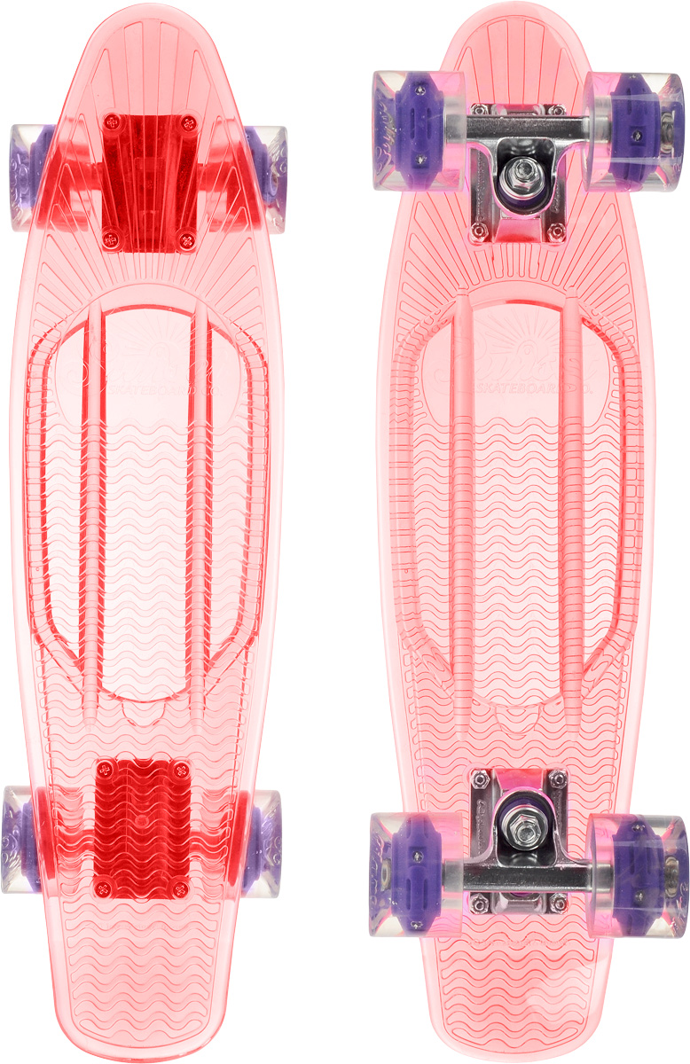 Скейтборд пластиковый Sunset Skateboards Princess, цвет: розовый, прозрачный, дека 56 х 15 смBLACKLIGHT PRINCESS Скейтборд пластиковый Sunset Skateboards Princess, цвет: розовый, прозрачный, дека 56 х 15 смBLACKLIGHT PRINCESSКрасивый и функциональный пластборд Sunset Skateboards Princess, изготовленный из прочного поликарбоната (PC), отлично сочетается со светящимися колесами Flare LED. Стильный днем и ночью, он создан для того, чтобы производить впечатление на окружающих. Пластборд сочетает в себе высокую прочность поликарбоната, который используют для производства бронестекол, гибкость и стабильность. Запатентованная формула с УФ-ингибиторами продлевает срок службы на открытом воздухе. Колеса выполнены из высококачественного полиуретана. Подходит для детей от 7 лет.