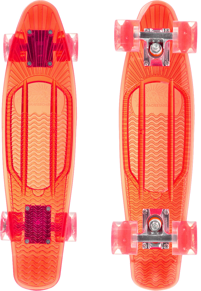 Скейтборд пластиковый Sunset Skateboards Lifeguard, цвет: красный, прозрачный, дека 56 х 15 смLIFEGUARD-R-R Скейтборд пластиковый Sunset Skateboards Lifeguard, цвет: красный, прозрачный, дека 56 х 15 смLIFEGUARD-R-RКрасивый и функциональный пластборд Sunset Skateboards Lifeguard, изготовленный из прочного поликарбоната (PC), отлично сочетается со светящимися колесами Flare LED. Стильный днем и ночью, он создан для того, чтобы производить впечатление на окружающих. Пластборд сочетает в себе высокую прочность поликарбоната, который используют для производства бронестекол, гибкость и стабильность. Запатентованная формула с УФ-ингибиторами продлевает срок службы на открытом воздухе. Колеса выполнены из высококачественного полиуретана. Подходит для детей от 7 лет.