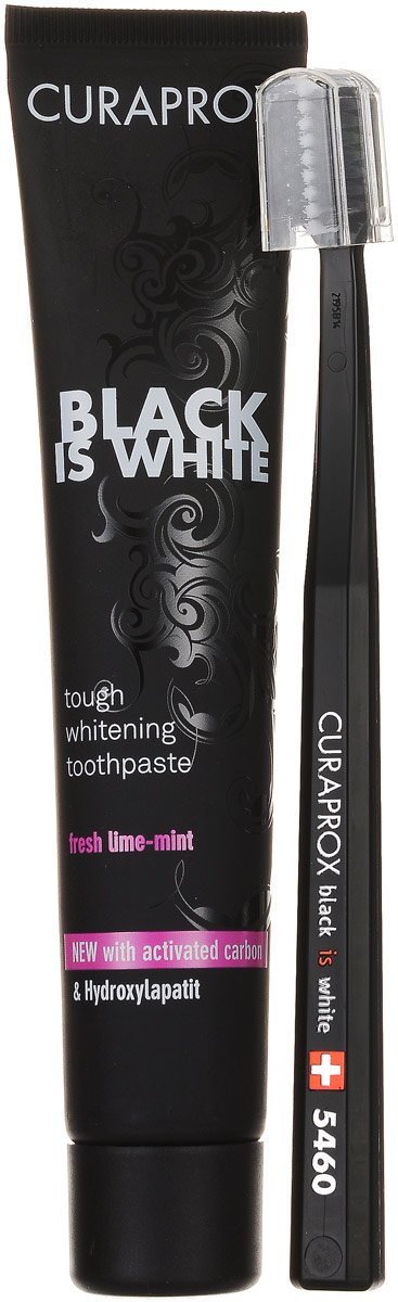 Curaprox Black Is White Отбеливающая зубная паста, 90 мл + Ультрамягкая зубная щетка CS 5460 черная, вкус лаймаBIW set Curaprox Black Is White Отбеливающая зубная паста, 90 мл + Ультрамягкая зубная щетка CS 5460 черная, вкус лаймаBIW setВ набор входит отбеливающая паста и ультрамягкая щетка CS5460. Активированный уголь поглощает вещества, которые вызывают изменение цвета зубов, в то время как гидроксиапатит укрепляет эмаль и делает зубы белоснежными. Ферменты усиливают защитные свойства слюны. Двойная защита от кариеса благодаря фторидам натрия. Зубная паста имеет вкус лайма. Противопоказания: не выявлено. Индекс абразивности RDA: 50. Номинальное количество: 90 мл.