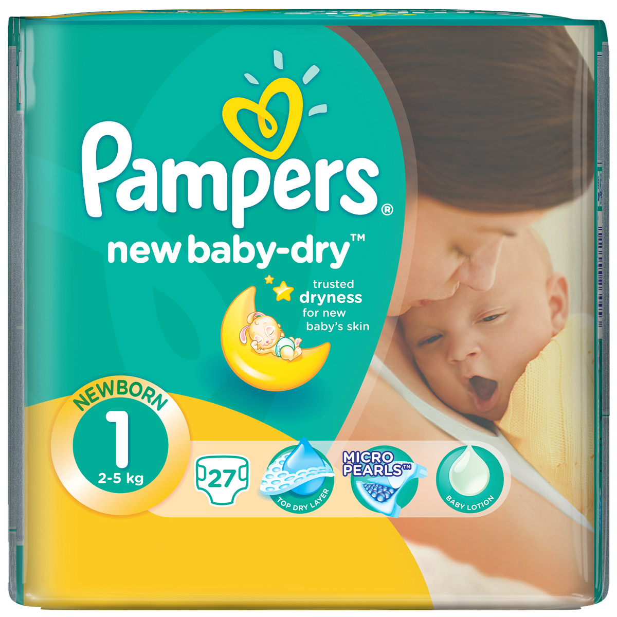 Pampers Подгузники New Baby-Dry 2-5 кг (размер 1) 27 штPA-81338033 Pampers Подгузники New Baby-Dry 2-5 кг (размер 1) 27 штPA-81338033Для каждого доброго утра нужно, до 12 часов сухости ночью. Вот почему подгузники Pampers New Baby-Dry имеют жемчужные микрогранулы, которые впитывают влаги до 30 раз больше собственного веса и надежно удерживают ее внутри подгузника. Просыпайтесь радостно каждое утро с подгузниками Pampers New Baby-Dry. - Мягкий, как хлопок, уникальный верхний слой моментально впитывает влагу с кожи. - Жемчужные микрогранулы впитывают влаги до 30 раз больше собственного веса. - Экстра слой абсорбирует жидкость и распределяет ее по подгузнику. - Тянущиеся боковинки разработаны, чтоб малышу было комфортно двигаться, а подгузник сидел плотно.
