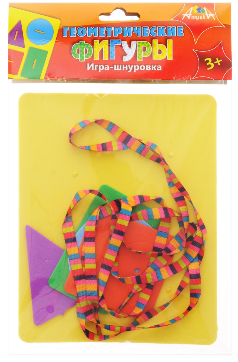 Апплика Игра-шнуровка Геометрические фигуры С2567-01С2567-01 Апплика Игра-шнуровка Геометрические фигуры С2567-01С2567-01Игра-шнуровка Апплика Геометрические фигуры представляет собой основу в виде прямоугольника, на которую при помощи шнурка крепятся дополнительные элементы в виде различных геометрических фигур. Для каждого элемента предусмотрено свое место, которое должен определить ребенок. Элементы выполнены из мягкого материала, детали гнутся, не ломаются. Занимательная игра-шнуровка поможет малышу развить мелкую моторику рук, логическое мышление и фантазию, внимание и память.