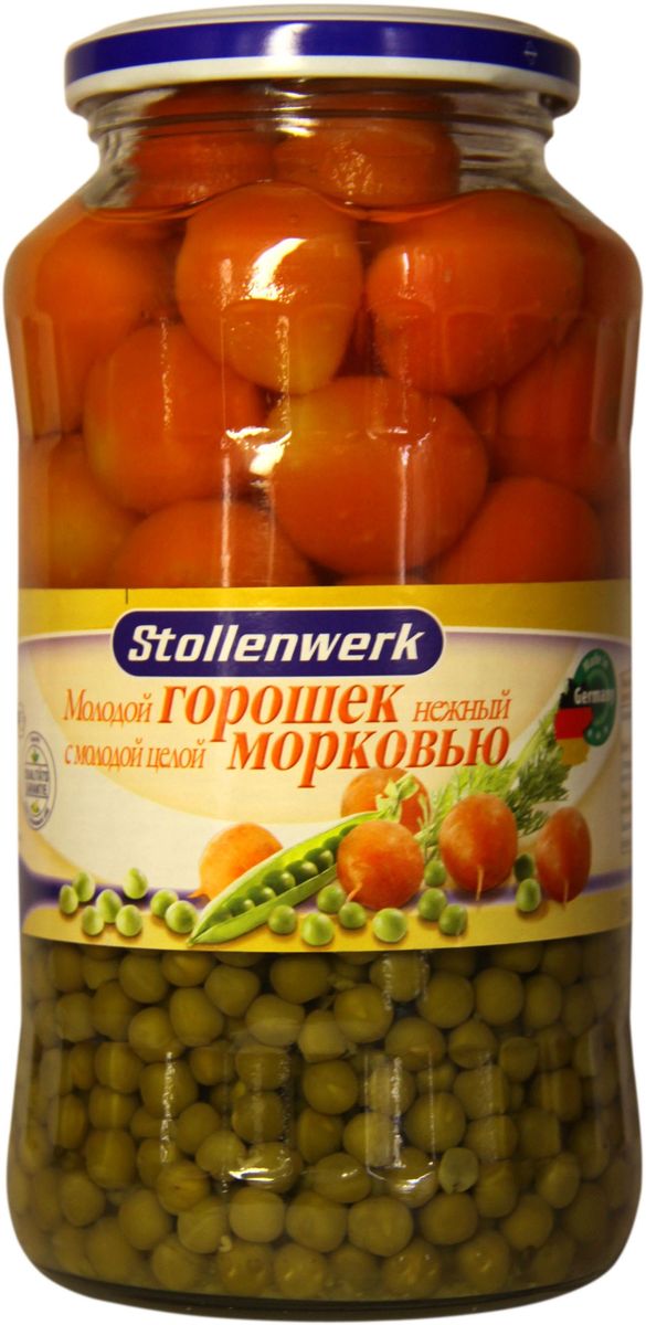 Stollenwerk горошек молодой с молодой морковью, 720 млСТo 89661 Stollenwerk горошек молодой с молодой морковью, 720 млСТo 89661Горошек Stollenwerk собирается молодым, неперезревшим; мелкий и нежный на вкус.