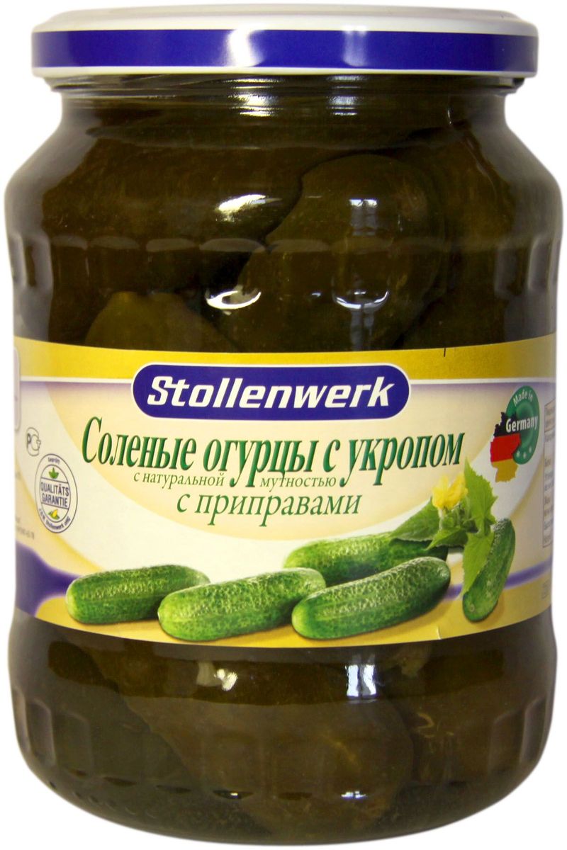 Stollenwerk огурцы соленые с укропом, 720 млСТо 80654 Stollenwerk огурцы соленые с укропом, 720 млСТо 80654Огурчики Stollenwerk отбираются по одному размеру. Имеют великолепный вкус и хрусткость.