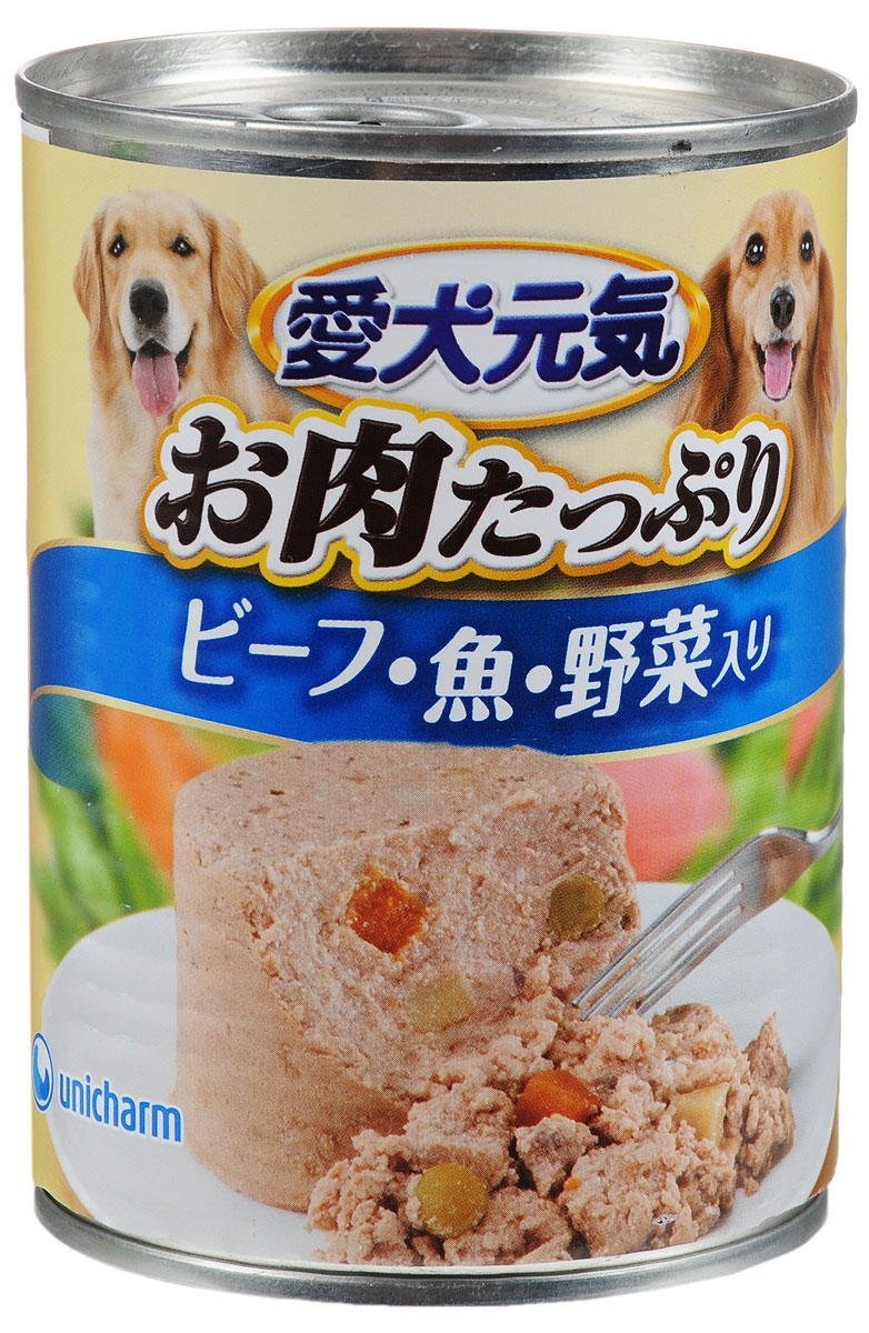 Консервы Unicharm Aiken Genki для собак старше 7 лет, с говядиной, рыбой и овощами, 375 г671054 Консервы Unicharm Aiken Genki для собак старше 7 лет, с говядиной, рыбой и овощами, 375 г671054Консервы Unicharm Aiken Genki - это сбалансированное высококачественное питание для собак старше 7 лет. Аппетитные сочные кусочки говядины и овощей в тающем мясном соусе произведены с сохранением всех свойств натуральных продуктов, содержат комплекс питательных веществ и микроэлементов, необходимых для поддержания здоровья и хорошей физической формы вашего четвероногого друга. Корм полностью удовлетворяет ежедневные энергетические потребности взрослого животного и обеспечивает оптимальное функционирование пищеварительной системы. Товар сертифицирован.