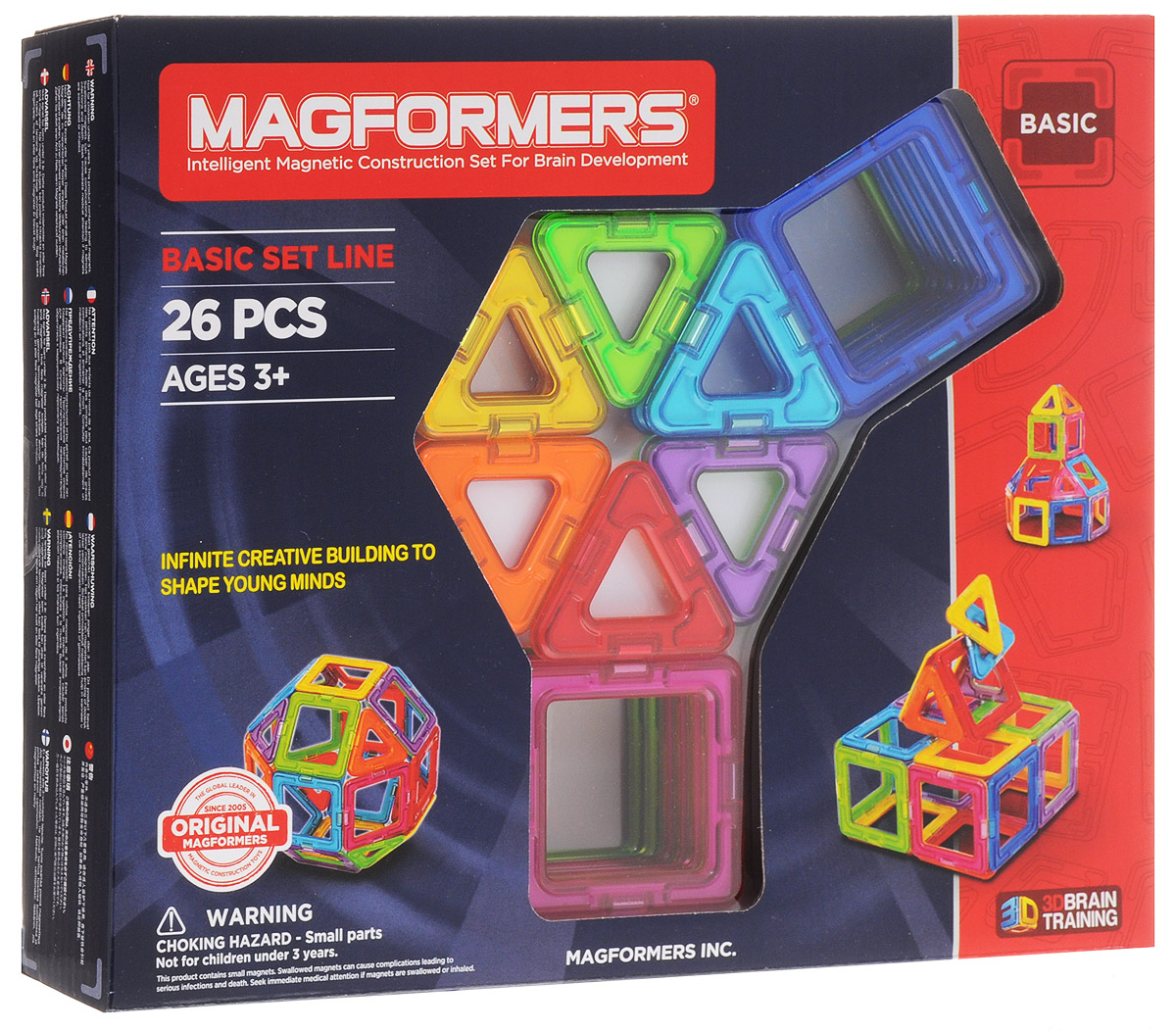 Magformers Магнитный конструктор Basic Set63087/701004 26 Magformers Магнитный конструктор Basic Set63087/701004 26Магнитный конструктор Magformers Basic Set позволит построить различные 3D модели из двух видов геометрических фигур - треугольников и квадратов разных цветов. Почувствуйте силу магнитного поля, исследуйте и экспериментируйте с многочисленными вариантами соединений деталей! Элементы конструктора Magformers окрашены в голубой цвет с одной стороны, и в синий - с другой. В комплекте 26 элементов: 8 треугольников и 18 квадратов.