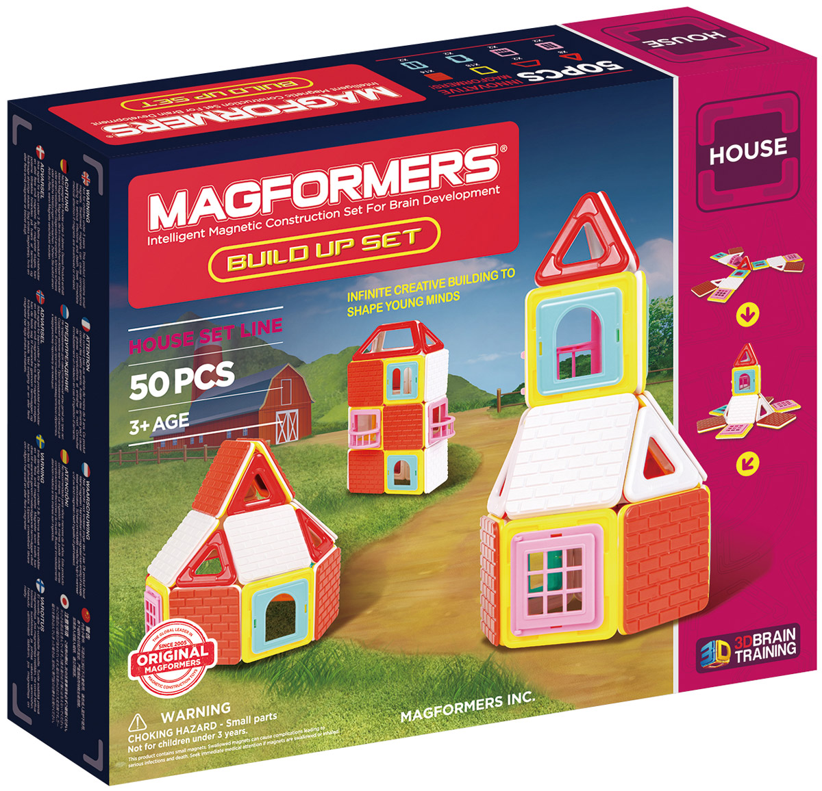 Magformers Магнитный конструктор Build Up Set705003 Magformers Магнитный конструктор Build Up Set705003Magformers Build Up Set — представитель серии строительных наборов Магформерс, куда входят также Magformers Village Set и Magformers Sweet House Set. Для наборов серии характерны уникальные строительные аксессуары и дизайн элементов из непрозрачного пластика. Набор Magformers Build Up порадует маленьких архитекторов. В нем представлены различные строительные аксессуары: крыши, стены, двери, окна. C этими элементами легко построить надежный и уютный дом. В набор также входит Книга идей. С ней Вы легко соберете чудесный замок. Нужно всего лишь разложить детали Магформерс как показано на иллюстрации, потянуть верх — и замок перед Вами! Все элементы набора, включая строительные аксессуары, полностью совместимы со всеми остальными конструкторами Магформерс, так что вы можете воспользоваться уже имеющимися у вас деталями в качестве дополнительных строительных элементов. Набор Magformers Build Up содержит 50 элементов: треугольник: 8 шт. квадрат: 18 шт....