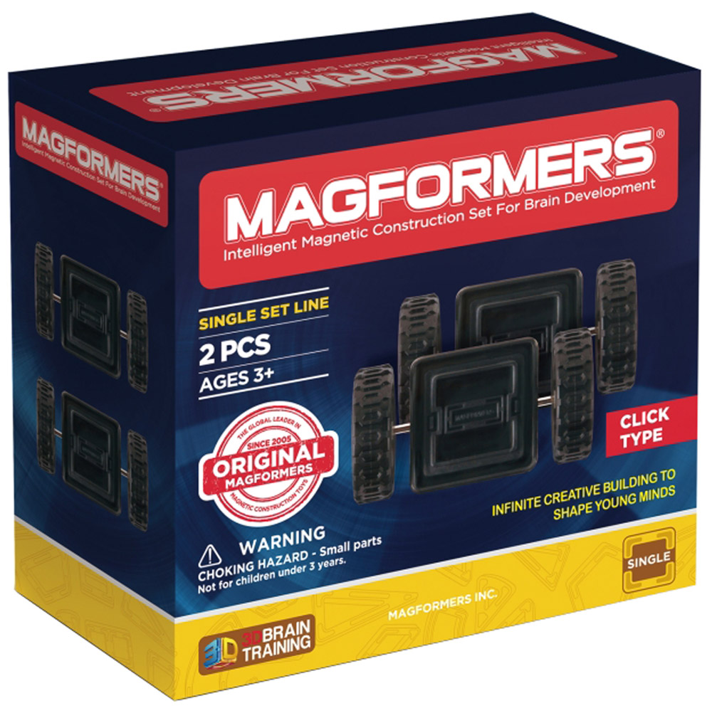 Magformers Магнитный конструктор Click Wheels713009 Magformers Магнитный конструктор Click Wheels713009Клик-колеса - это новы вид колес от Магформерс. Они отличаются особым креплением: колеса втавляются в специальную выемку и защелкиваются, что обеспечивает большую устойчивость. Теперь вашему автомобилю не страшны никакие препятствия на дороге! Новые колеса станут отличным дополнением к любому набору Магформерс и порадуют маленьких гонщиков. Набор Magformers Click Wheel 2 содержит 2 элемента: клик-колеса: 2 шт. Внимание! Наборы Магформерс предназначены для детей старше 3-х лет. Дети меньшего возраста тоже могут играть конструкторами Магформерс, но только под присмотром родителей! Конструкторы Магформерс — это неиссякаемый источник веселья и творчества! Множество различных по форме деталей позволяет собирать самые разнообразные трехмерные модели: машины, башни, роботов, милых зверушек и многое другое. Наборы Магформерс выгодно отличаются от других конструкторов тем, что внутри каждого элемента находятся магниты. В процессе соединения деталей магниты сами...