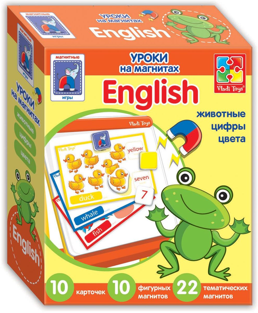 Vladi Toys Обучающая игра English ЖивотныеVT1502-10 Vladi Toys Обучающая игра English ЖивотныеVT1502-10Обучающая игра Vladi Toys English. Животные поможет ребенку изучить некоторые английские слова с помощью 10 карточек с заданиями и множества мягких фигурных магнитов. Темы - животные, цифры и цвета. В набор входят 32 мягких магнита, 10 карточек с заданиями и книжка-пособие.