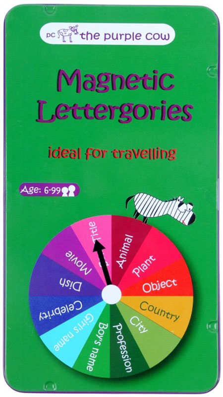The Purple Cow Обучающая игра Magnetic Lettergories026054 The Purple Cow Обучающая игра Magnetic Lettergories026054Суть обучающей игры The Purple Cow Magnetic Lettergories заключается в том, что игроки должны называть слова на заранее выбранную букву из категории, на которую покажет стрелка. Кто первый назовет правильное слово, тот получит магнит своего цвета. Победителем является игрок, первым собравший 10 магнитов.