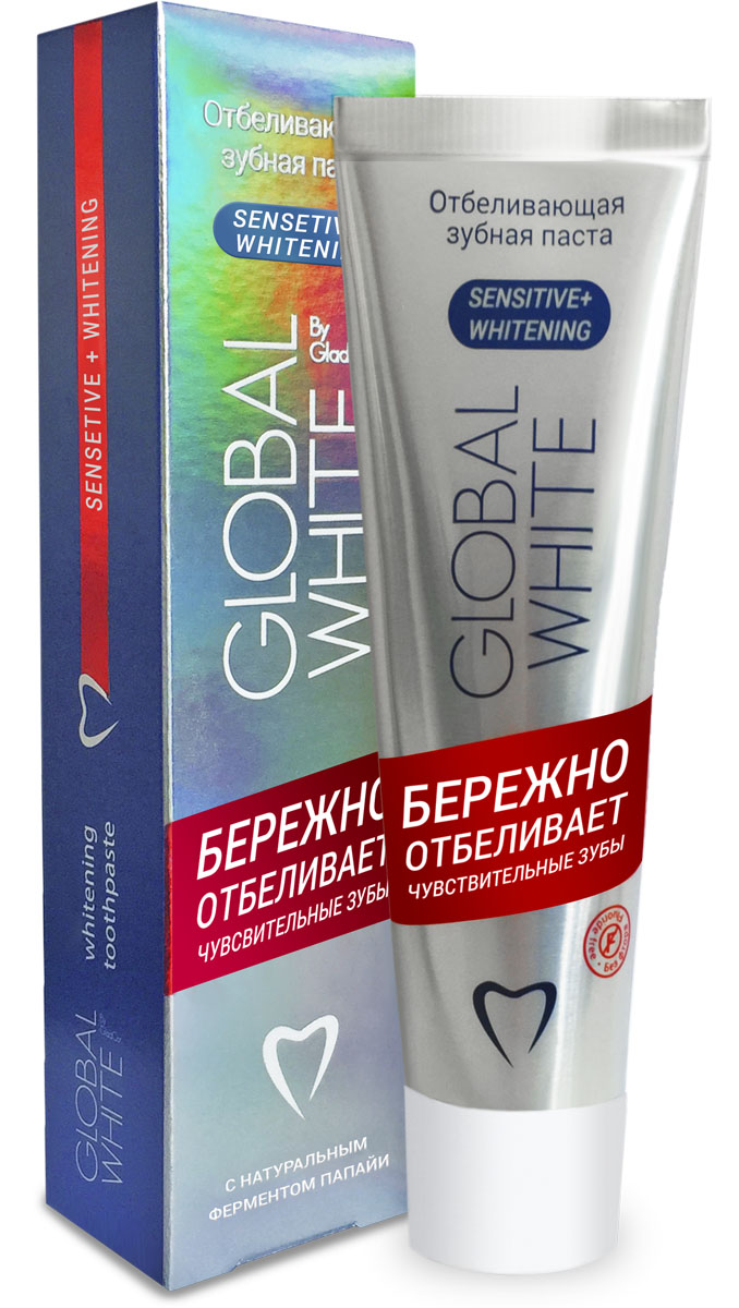 Global White Ежедневная отбеливающая зубная паста для чувствительных зубов, 100 мл177 (2) Global White Ежедневная отбеливающая зубная паста для чувствительных зубов, 100 мл177 (2)Зубная паста подходит для ежедневного применения, благодаря натуральному ферменту папаин расщепляет белковый налет, снижает чувствительность и защищает от бактерий.