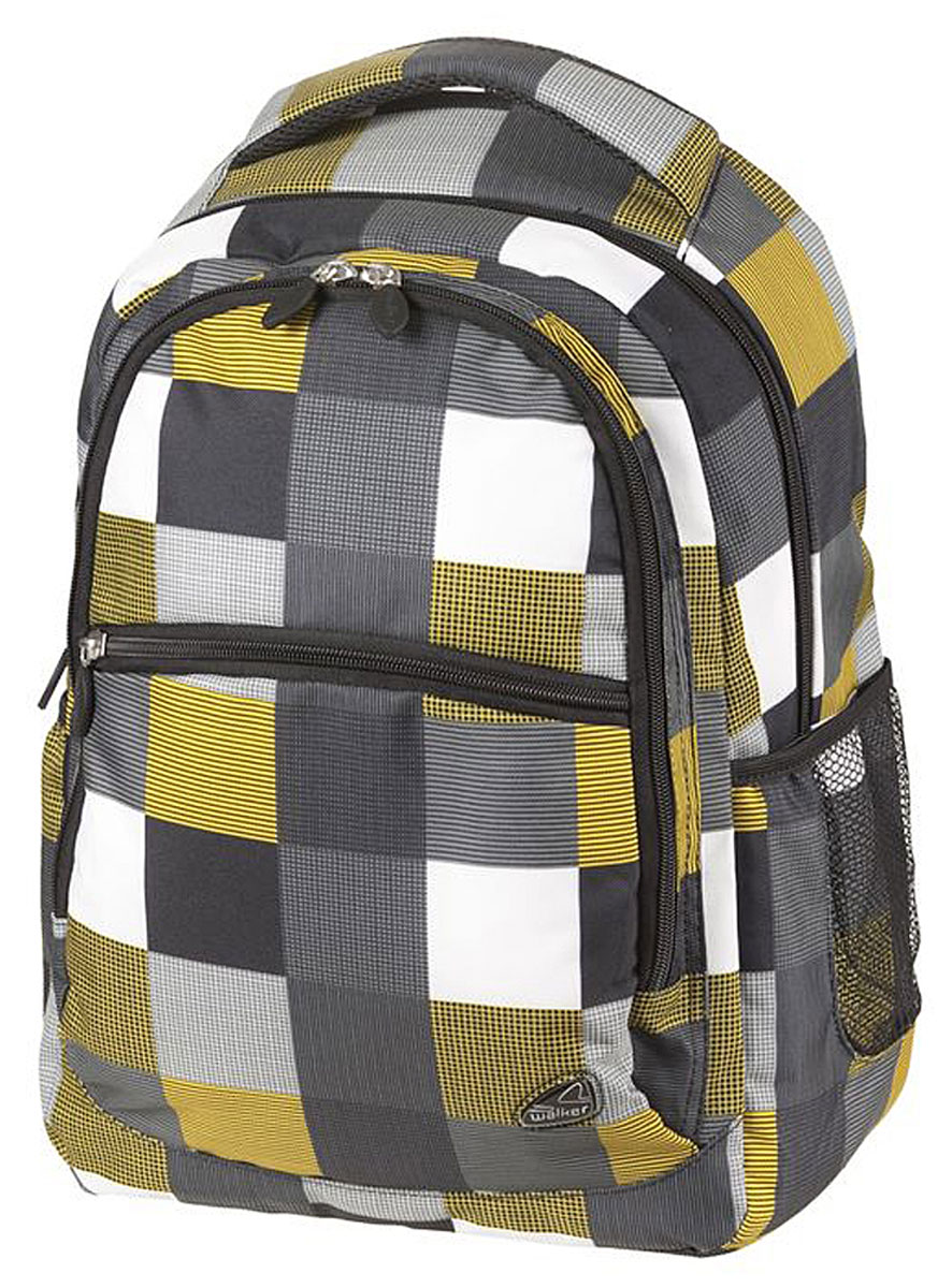 Walker Рюкзак Classic цвет черный желтый белый42264/117 Walker Рюкзак Classic цвет черный желтый белый42264/117Рюкзак Walker Classic - это современный многофункциональный молодежный рюкзак, который выполнен из прочного износостойкого материала высокого качества. Рюкзак имеет два основных отделения, закрывающихся на молнии. Внутри основного отделения находится мягкий карман на хлястике с липучкой для планшета или ноутбука и пришитый кармашек на молнии. Внутри второго отделения имеется карман для телефона на хлястике с липучкой. По бокам рюкзака расположены открытые кармашки на резинках. Лицевая часть дополнена большим карманом на молнии. Рюкзак оснащен удобной текстильной ручкой для переноски. Уплотненная спинка и лямки помогают лучше распределить нагрузку и сохранить форму рюкзака независимо от его наполнения. Мягкие широкие лямки позволяют легко и быстро отрегулировать рюкзак в соответствии с ростом.