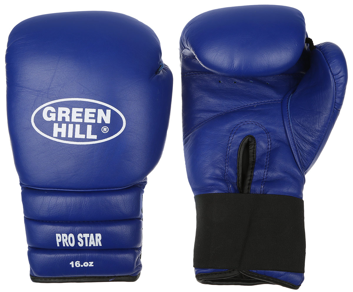 Перчатки боксерские Green Hill Pro Star, цвет: синий. Вес 16 унций. BGPS-2012BGPS-2012 Перчатки боксерские Green Hill Pro Star, цвет: синий. Вес 16 унций. BGPS-2012BGPS-2012Тренировочные боксерские перчатки Green Hill Pro Star отлично подойдут для спаррингов. Верх выполнен из натуральной кожи, наполнитель - из вспененного полимера. Отверстие в области ладони позволяет создать максимально комфортный терморежим во время занятий. Удлиненный сегментированный манжет способствует быстрому и удобному надеванию перчаток, плотно фиксирует их на руке.