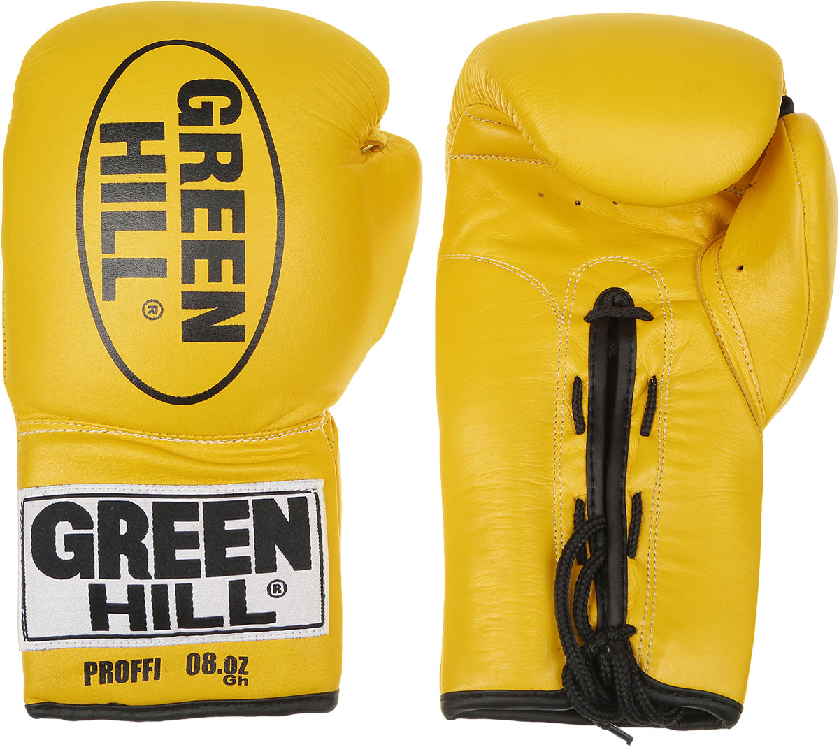 Перчатки боксерские Green Hill Proffi, цвет: желтый, черный. Вес 8 унций. BGP-2014BGP-2014 Перчатки боксерские Green Hill Proffi, цвет: желтый, черный. Вес 8 унций. BGP-2014BGP-2014Боксерские перчатки Green Hill Proffi предназначены для использования профессионалами. Верх выполнен из натуральной кожи, наполнитель - из вспененного полимера. Отверстие в области ладони позволяет создать максимально комфортный терморежим во время занятий. Манжет на шнуровке способствует быстрому и удобному надеванию перчаток, плотно фиксирует перчатки на руке.
