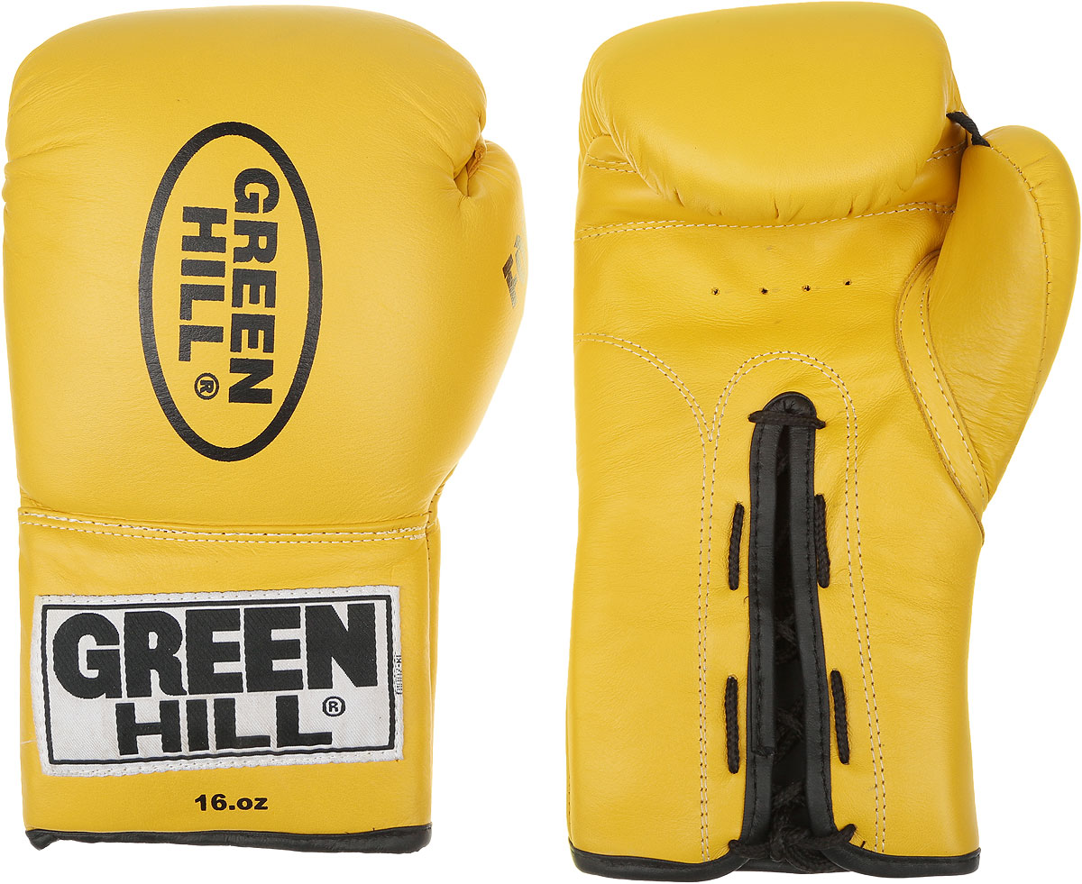 Перчатки боксерские Green Hill Force, цвет: желтый, черный. Вес 16 унций. BGF-1215BGF-1215 Перчатки боксерские Green Hill Force, цвет: желтый, черный. Вес 16 унций. BGF-1215BGF-1215Боксерские перчатки Green Hill Force предназначены для использования профессионалами и любителями. Верх выполнен из натуральной кожи, наполнитель - из вспененного полимера. Отверстия в области ладони позволяет создать максимально комфортный терморежим во время занятий. Манжет на шнуровке способствует быстрому и удобному надеванию перчаток, плотно фиксирует перчатки на руке.
